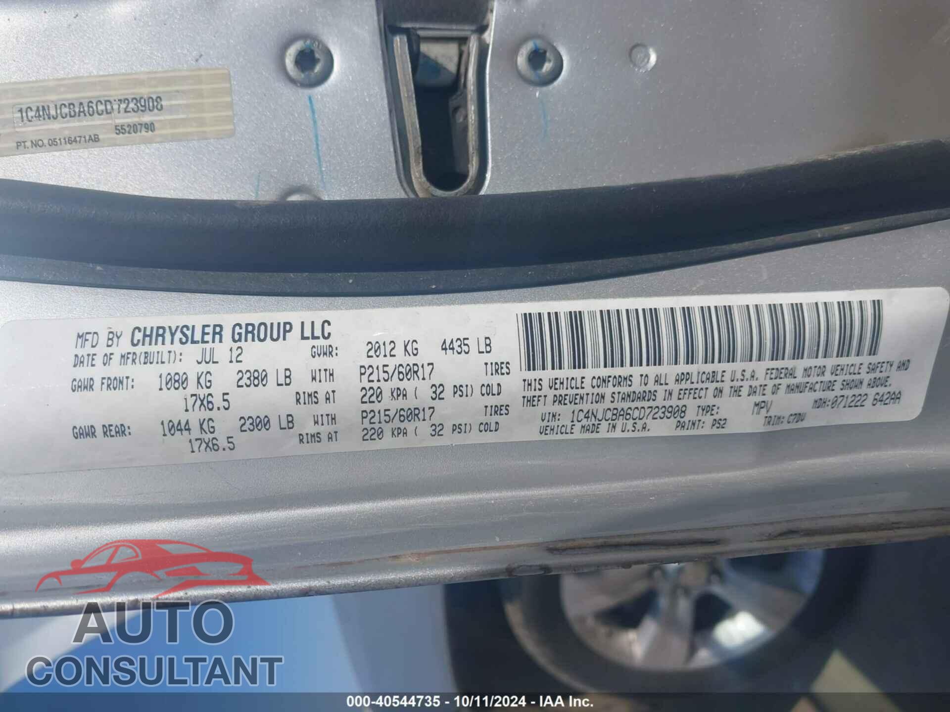 JEEP COMPASS 2012 - 1C4NJCBA6CD723908
