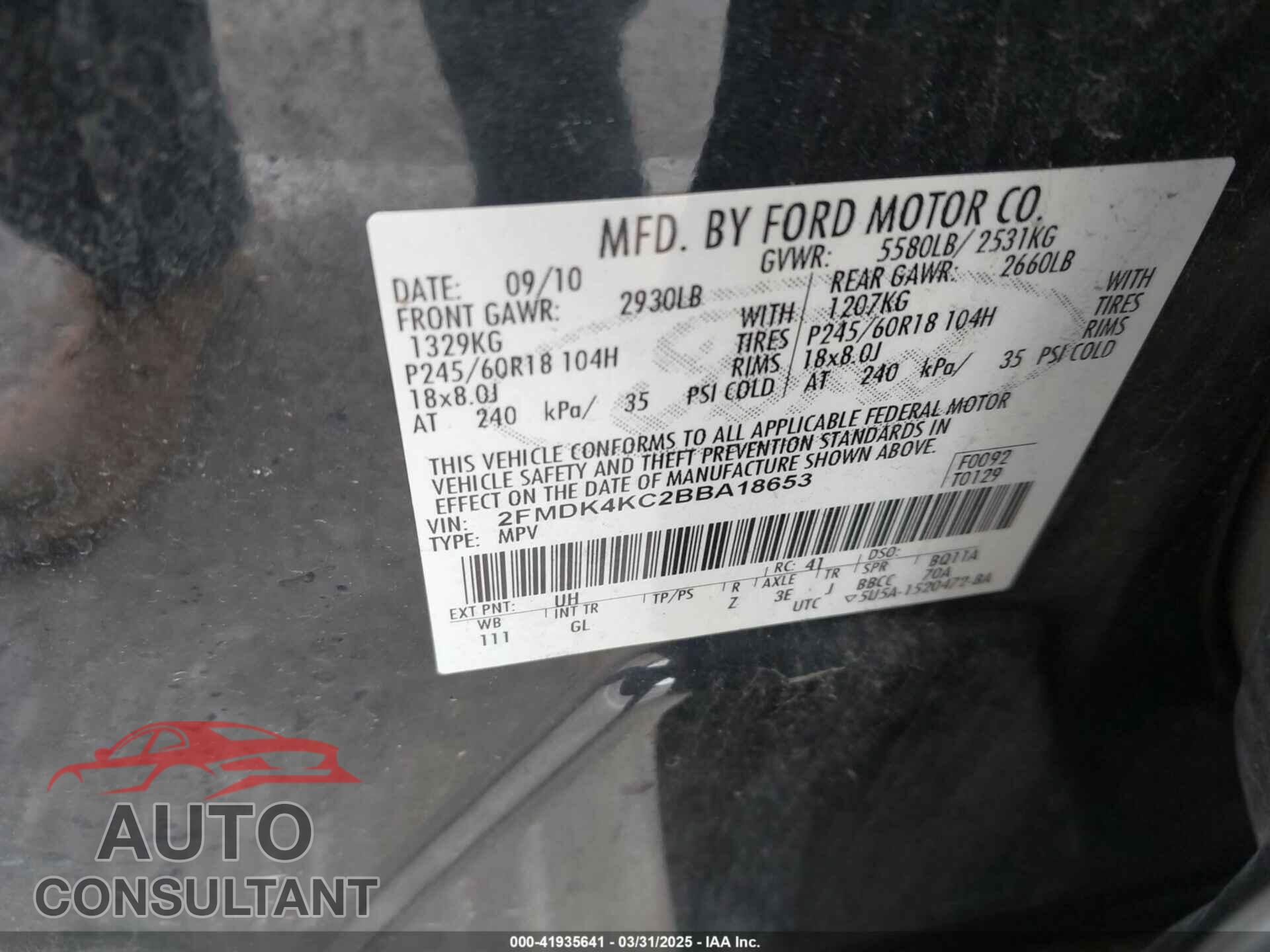 FORD EDGE 2011 - 2FMDK4KC2BBA18653