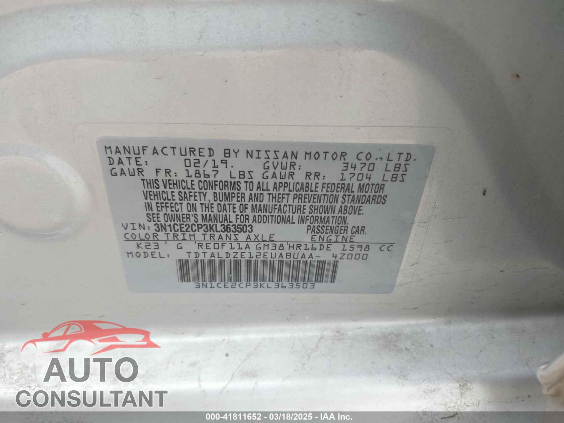 NISSAN VERSA NOTE 2019 - 3N1CE2CP3KL363503