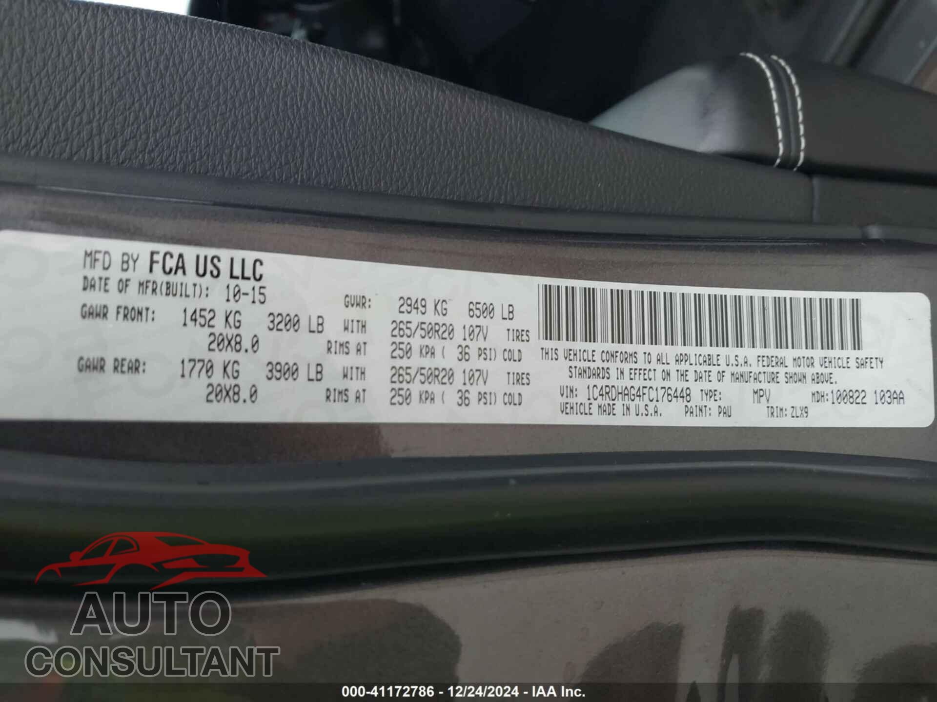 DODGE DURANGO 2015 - 1C4RDHAG4FC176448