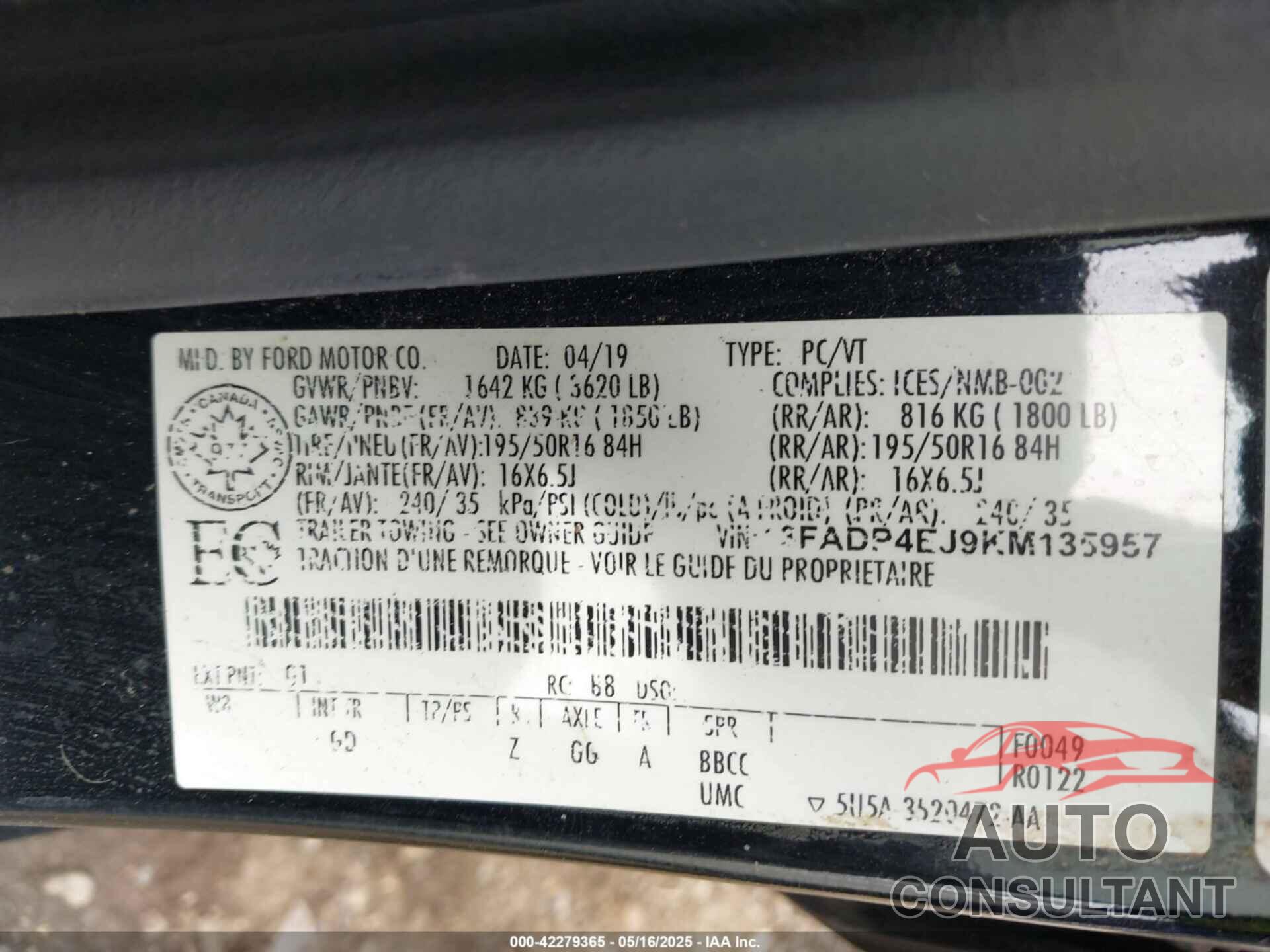 FORD FIESTA 2019 - 3FADP4EJ9KM135957