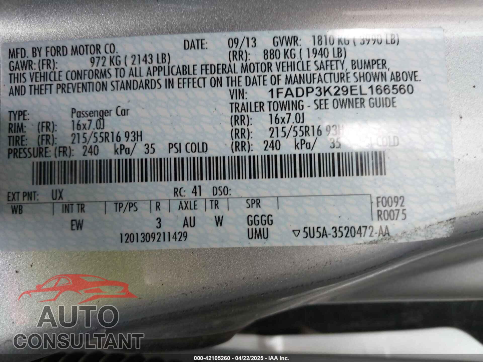 FORD FOCUS 2014 - 1FADP3K29EL166560