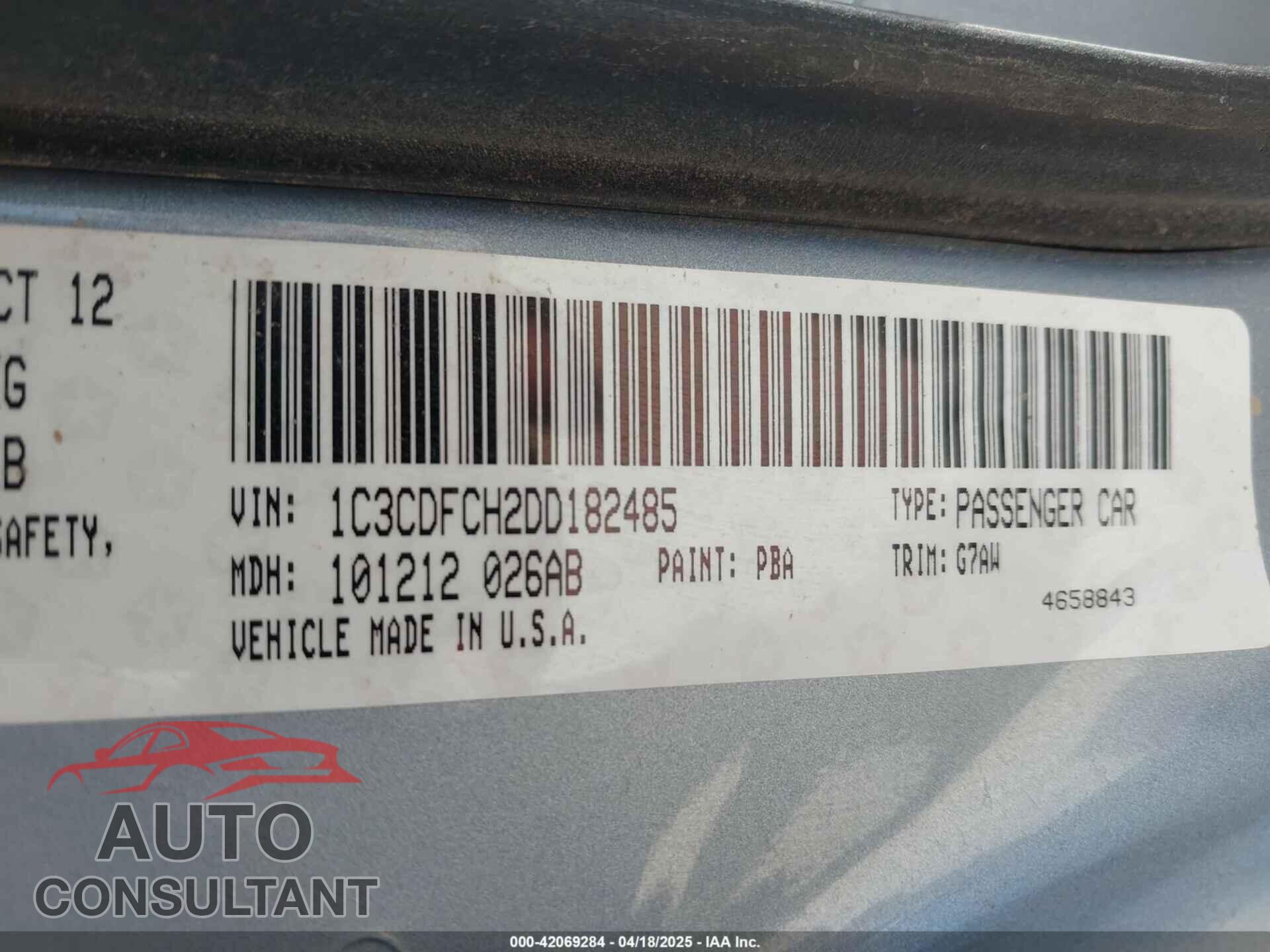 DODGE DART 2013 - 1C3CDFCH2DD182485