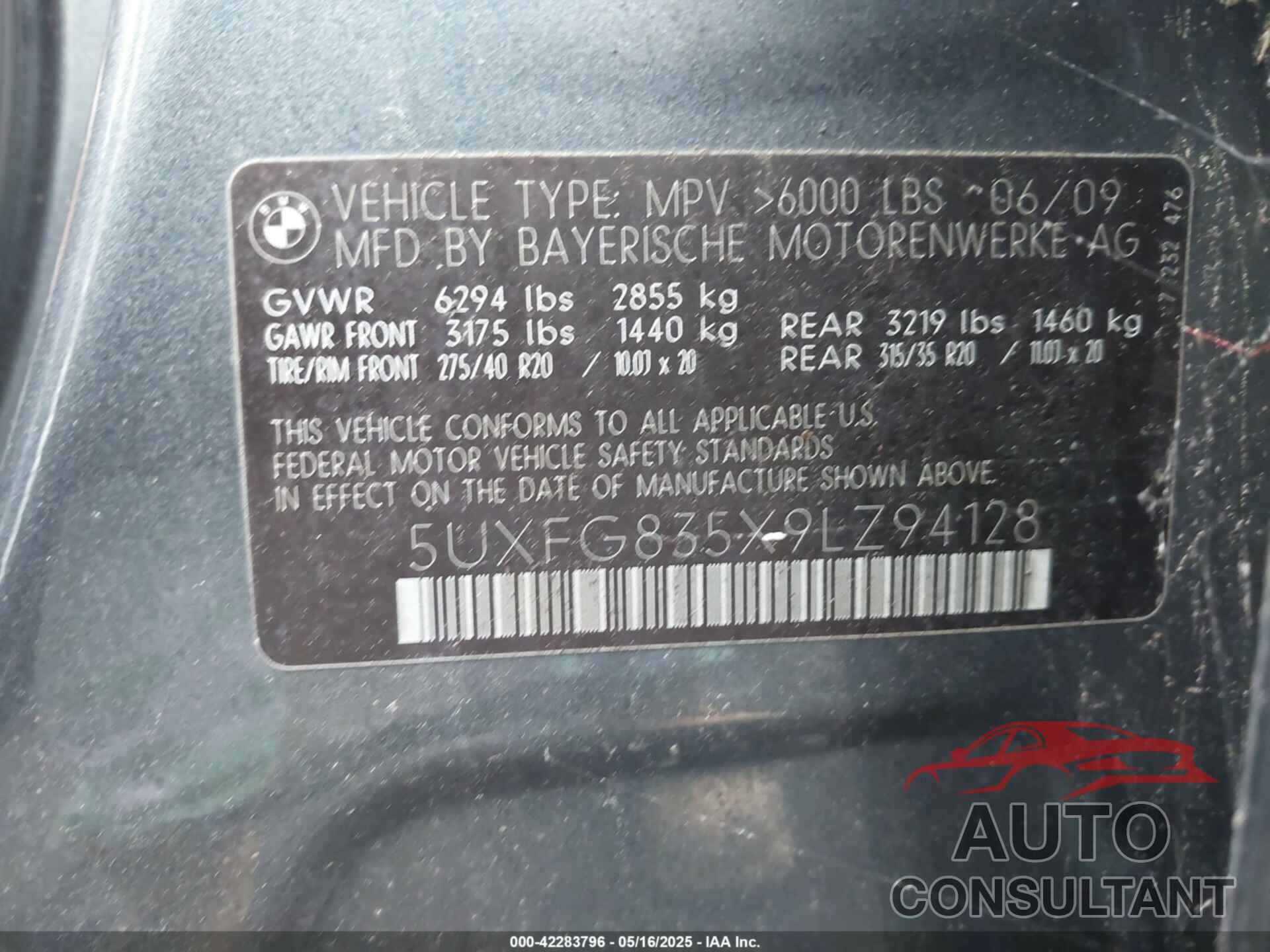 BMW X6 2009 - 5UXFG835X9LZ94128