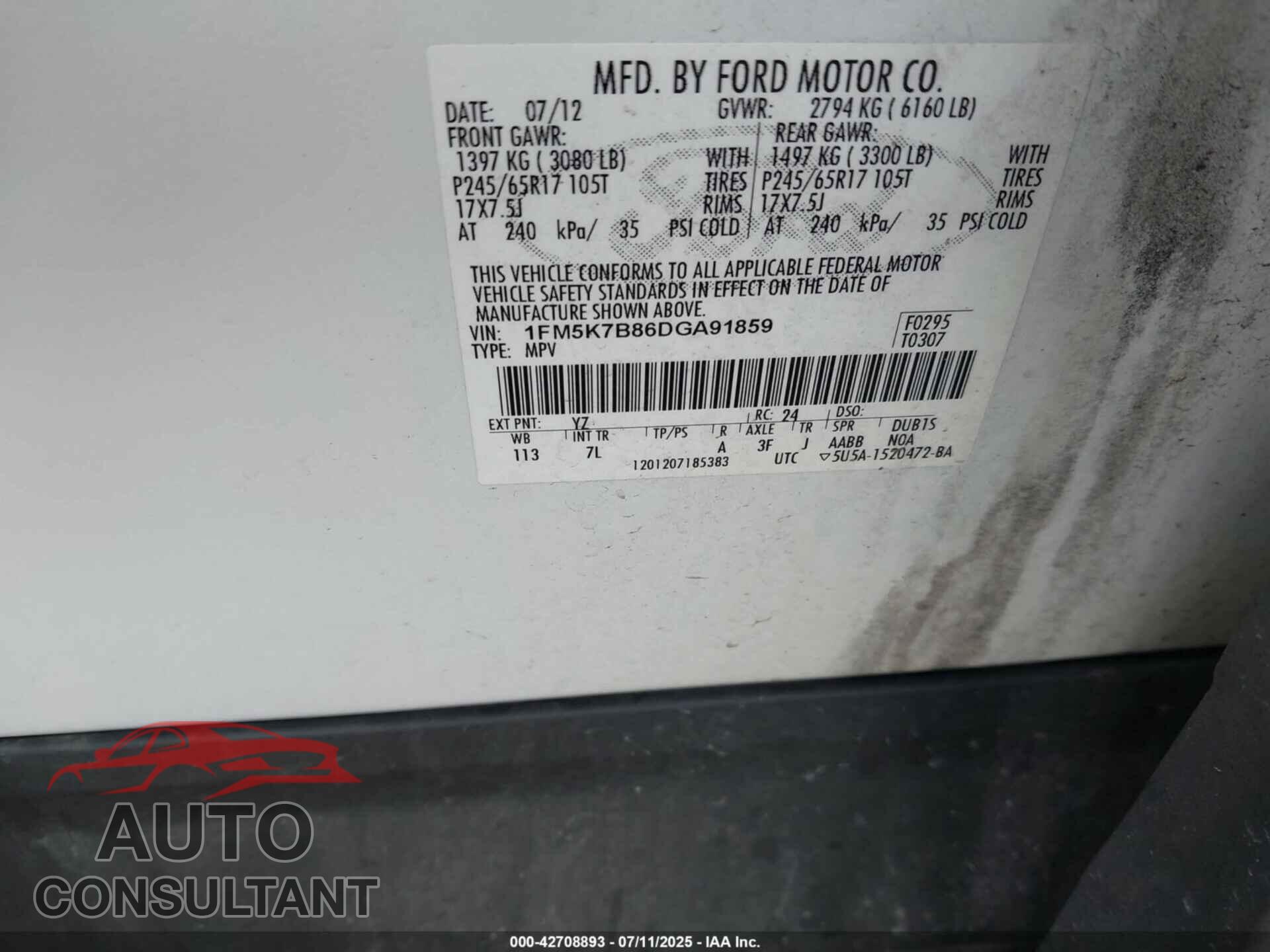 FORD EXPLORER 2013 - 1FM5K7B86DGA91859