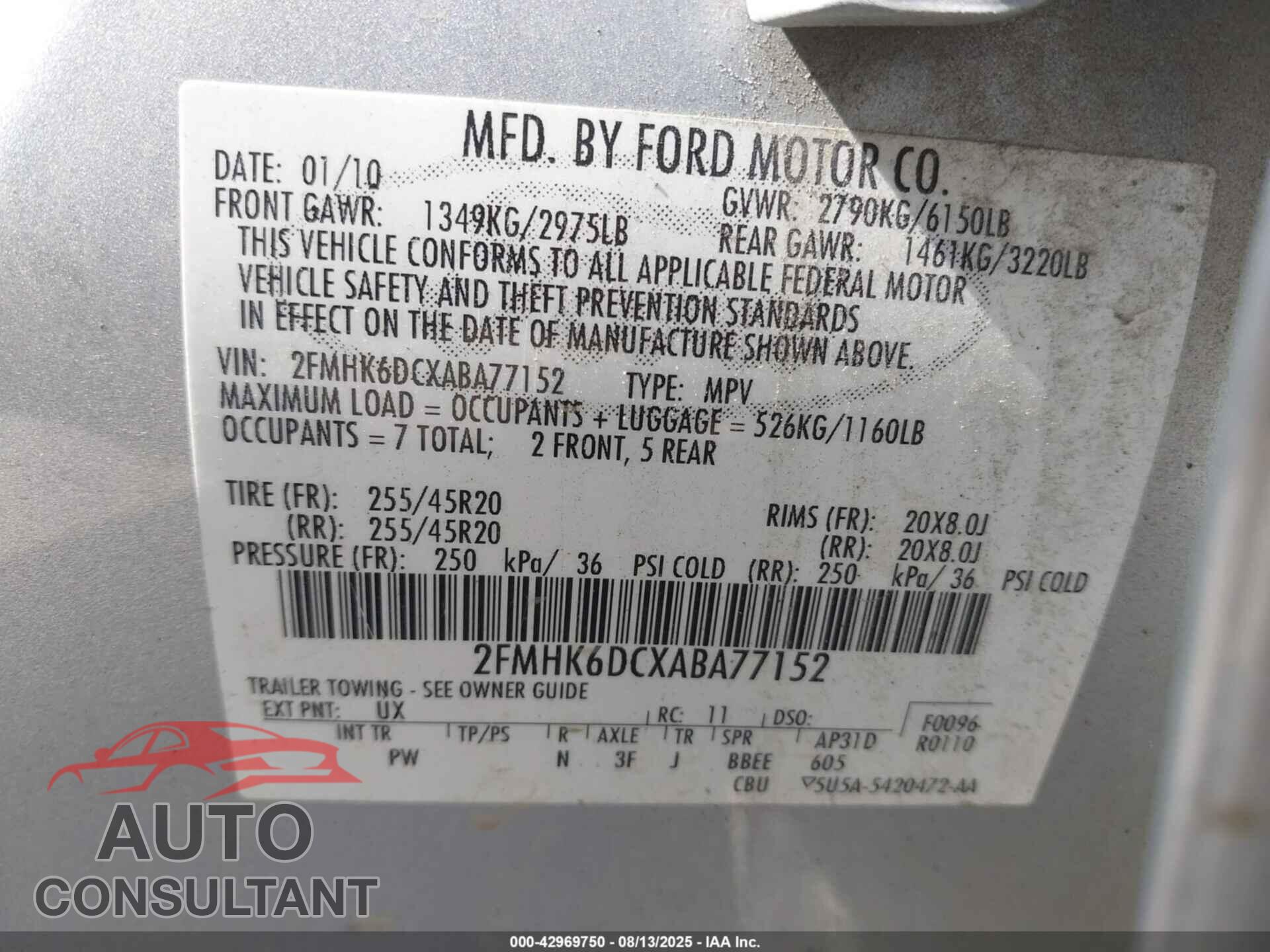 FORD FLEX 2010 - 2FMHK6DCXABA77152