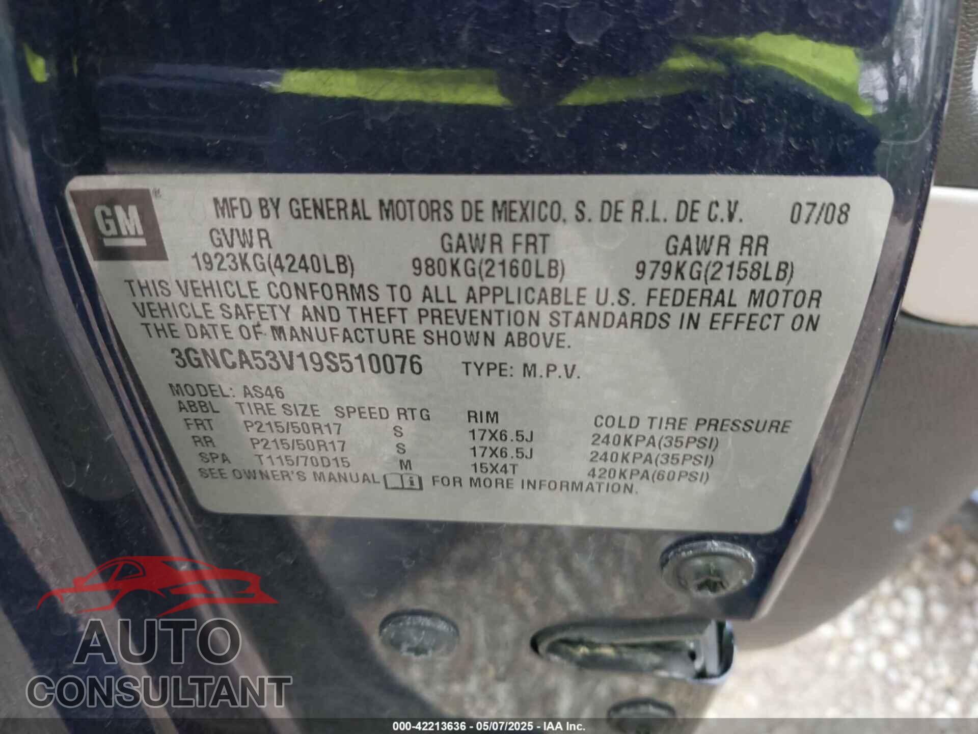 CHEVROLET HHR 2009 - 3GNCA53V19S510076