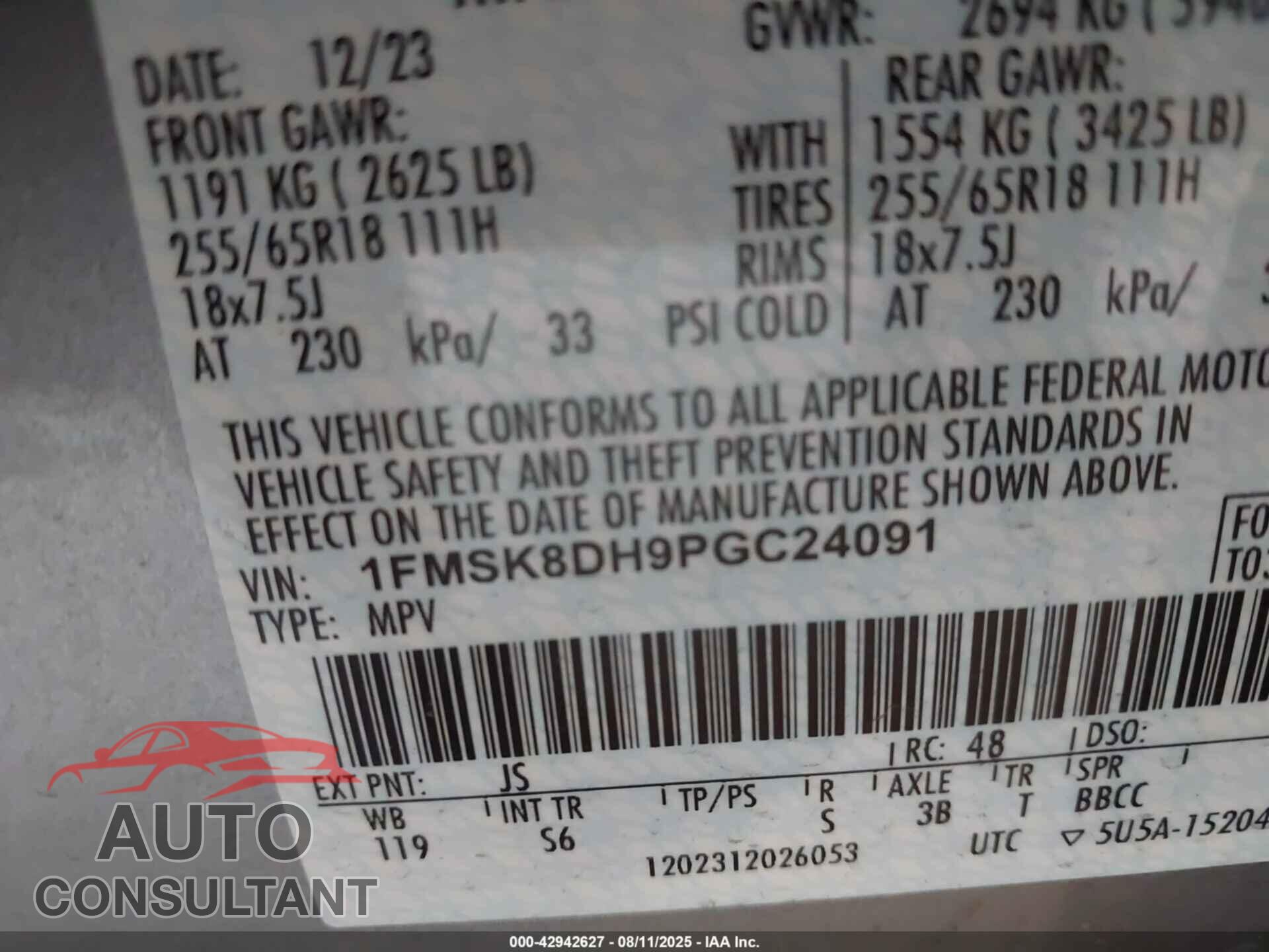 FORD EXPLORER 2023 - 1FMSK8DH9PGC24091