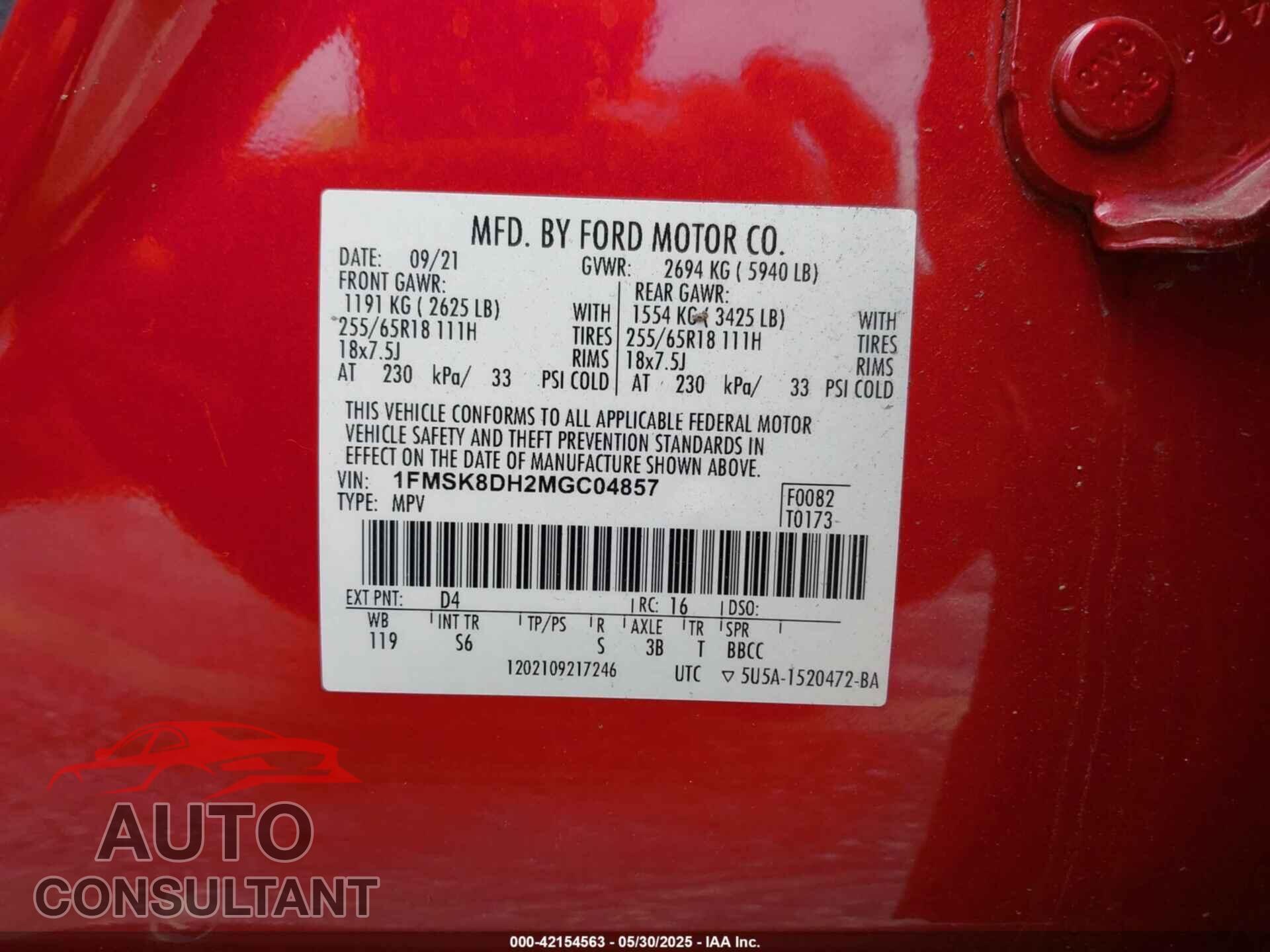 FORD EXPLORER 2021 - 1FMSK8DH2MGC04857