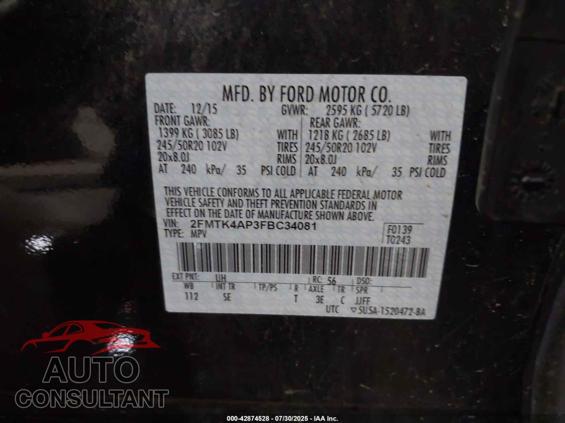 FORD EDGE 2015 - 2FMTK4AP3FBC34081