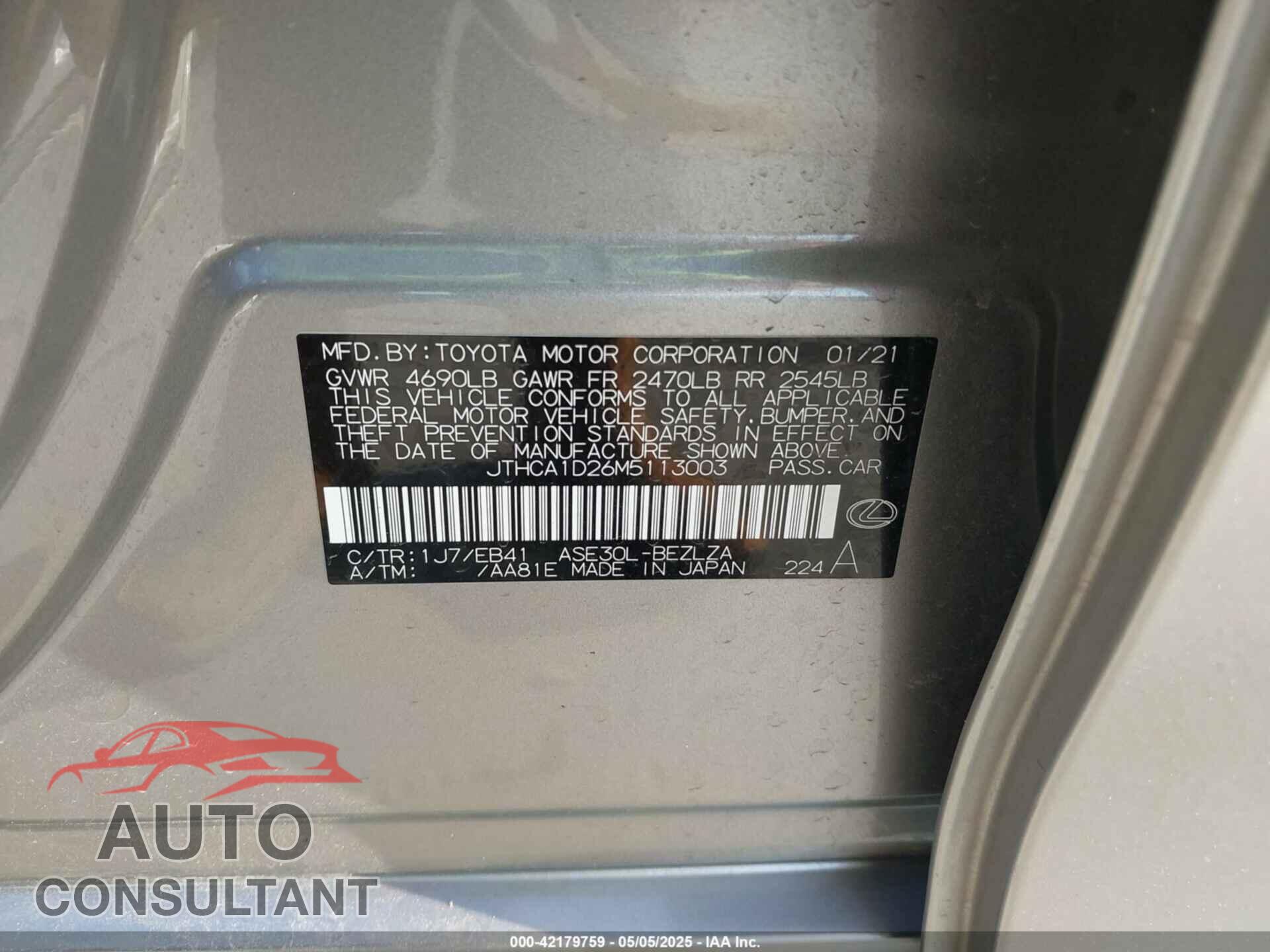 LEXUS IS 300 2021 - JTHCA1D26M5113003