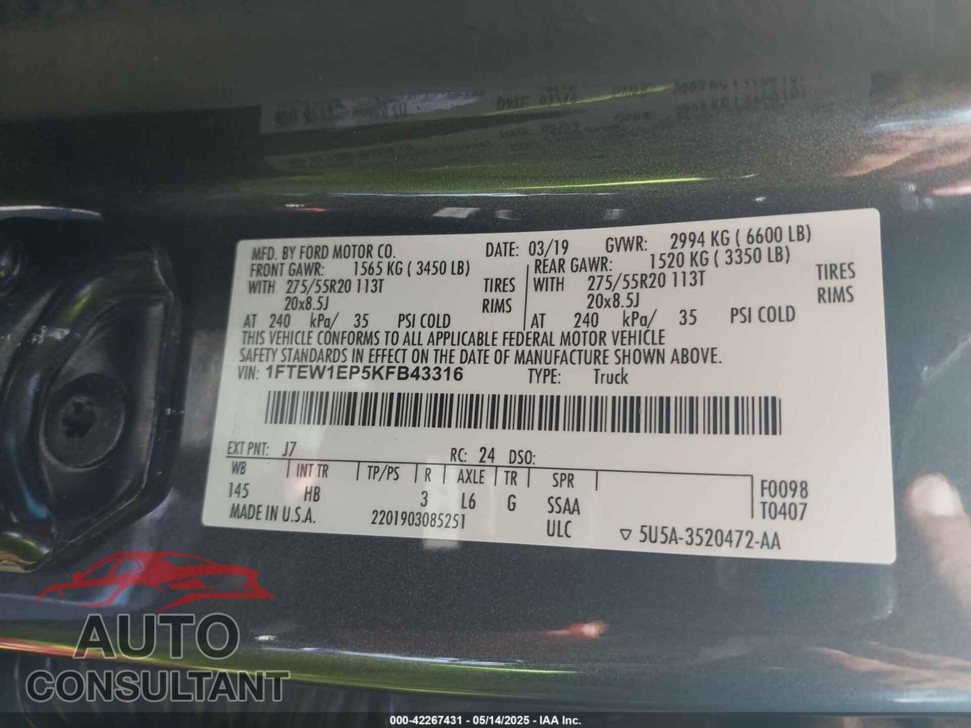 FORD F-150 2019 - 1FTEW1EP5KFB43316