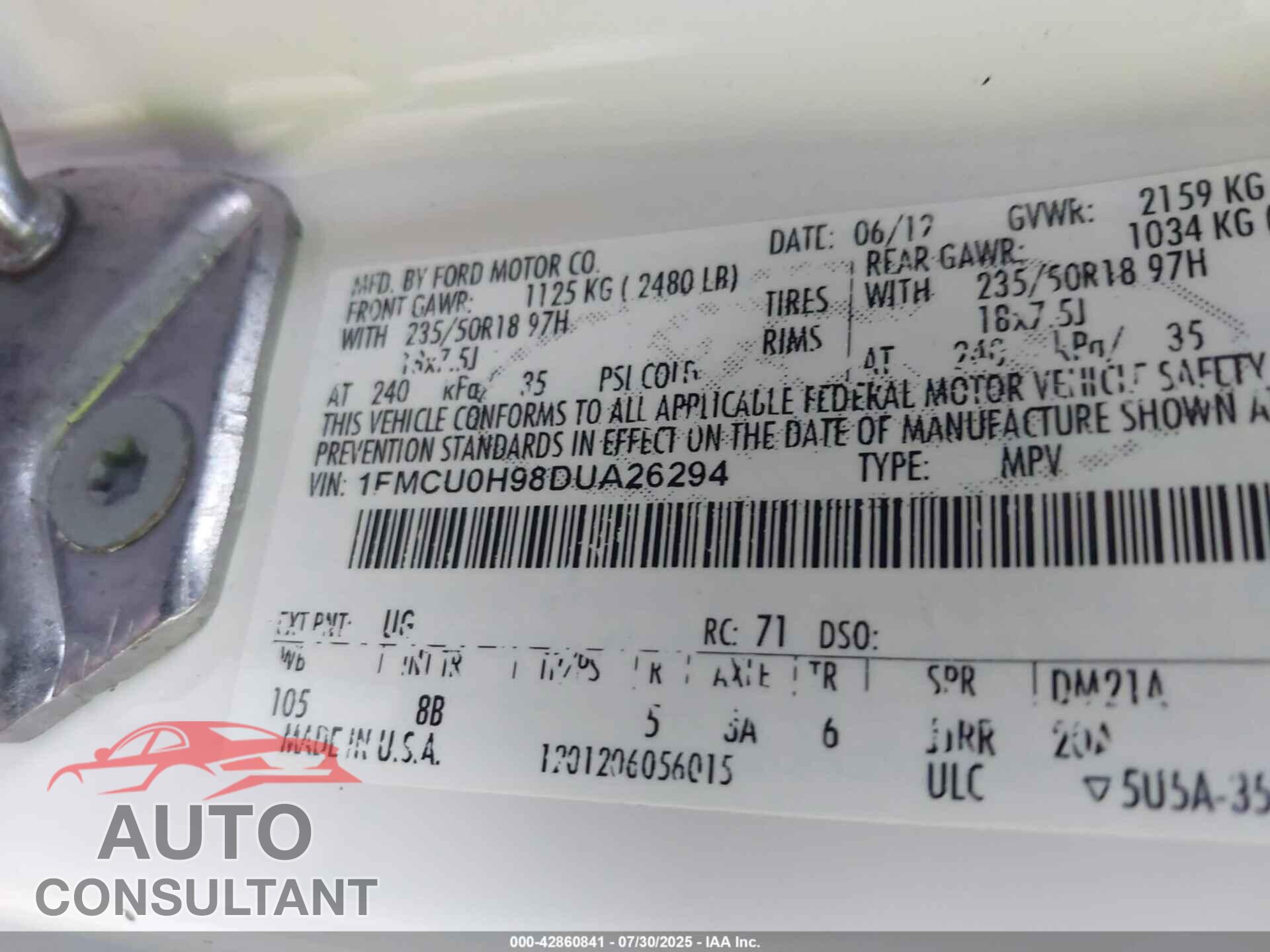 FORD ESCAPE 2013 - 1FMCU0H98DUA26294