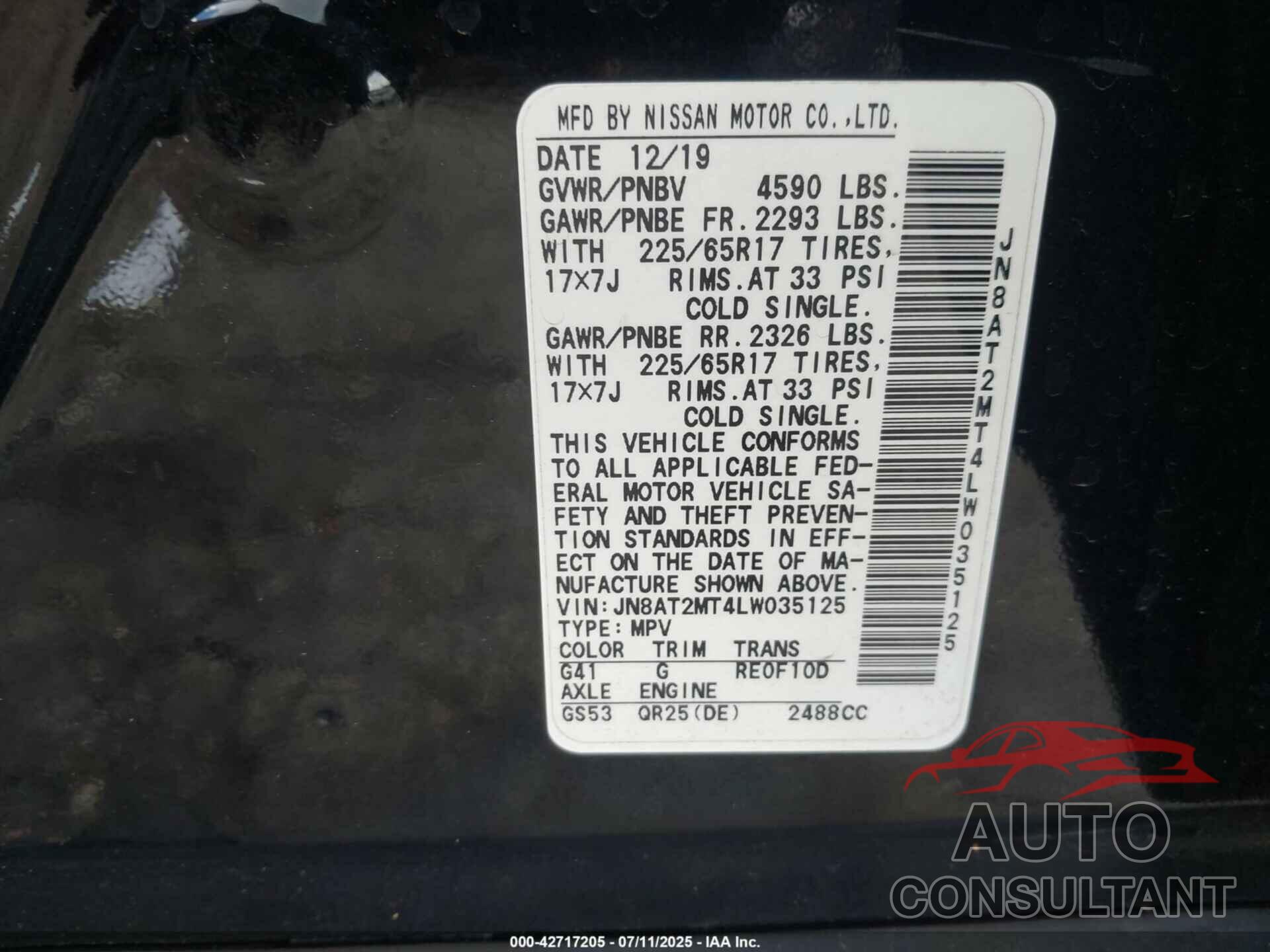 NISSAN ROGUE 2020 - JN8AT2MT4LW035125