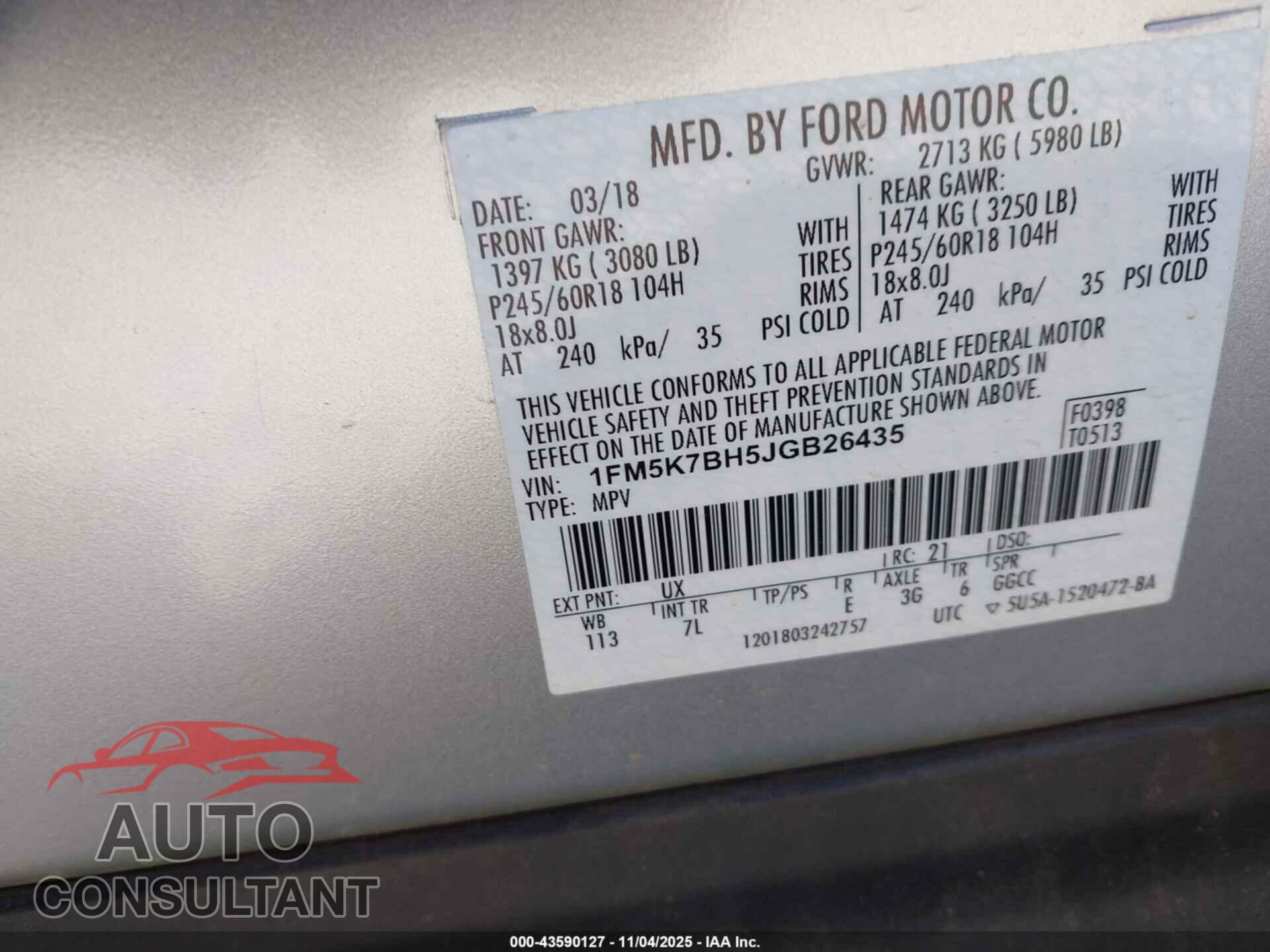 FORD EXPLORER 2018 - 1FM5K7BH5JGB26435