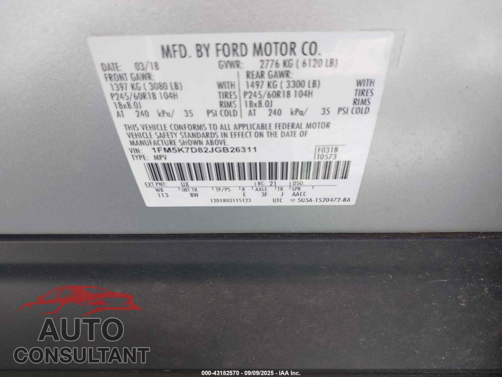 FORD EXPLORER 2018 - 1FM5K7D82JGB26311