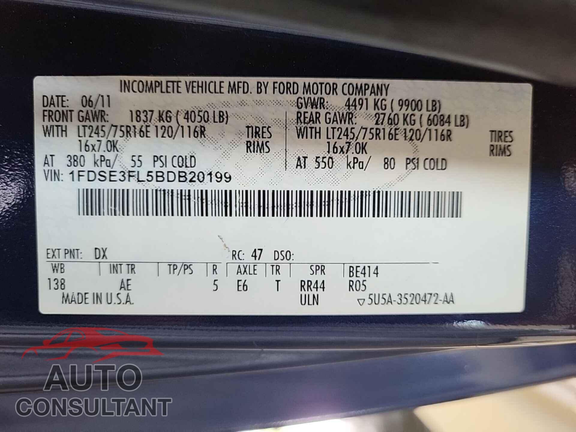 FORD ECONOLINE 2011 - 1FDSE3FL5BDB20199