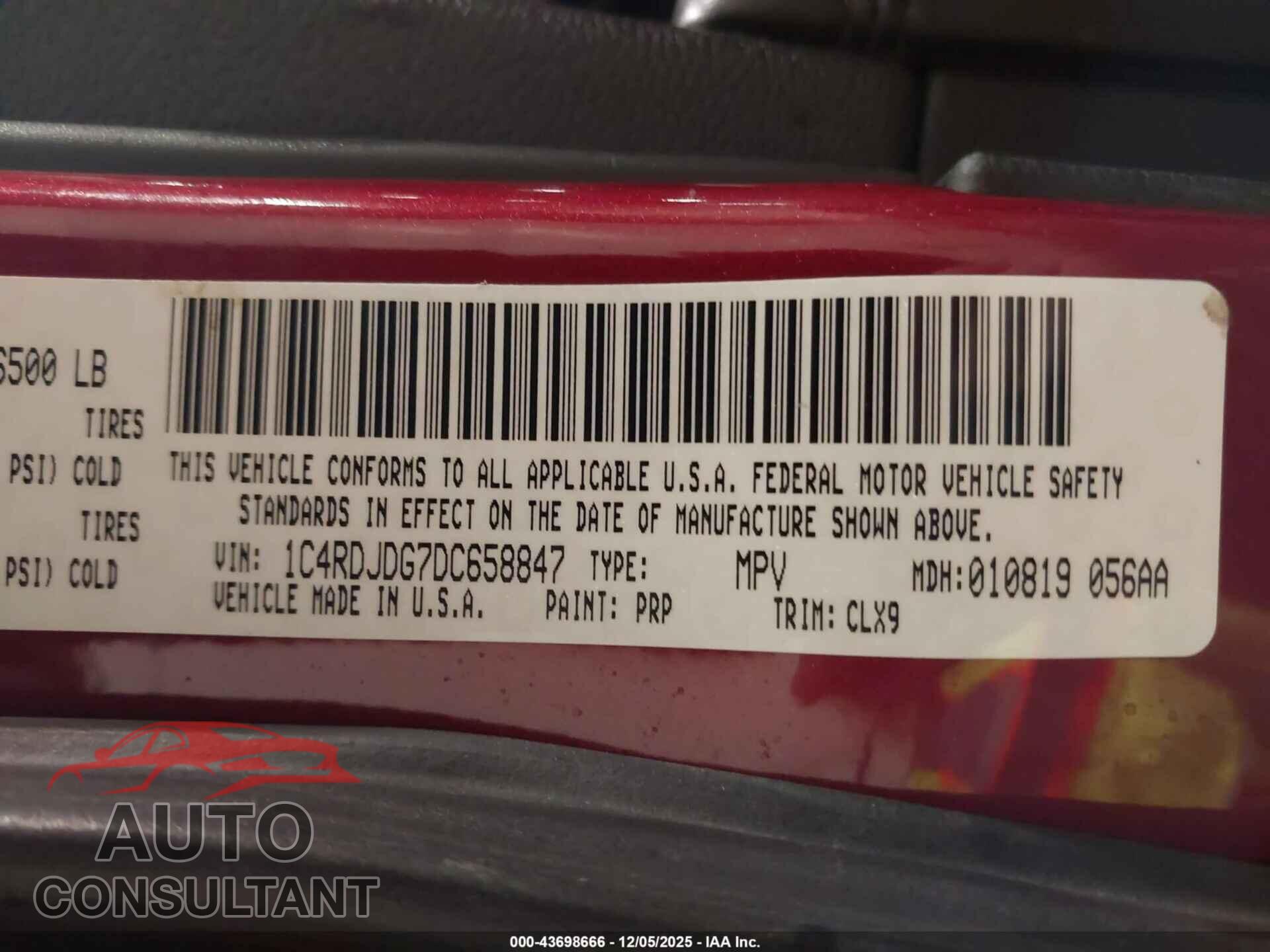 DODGE DURANGO 2013 - 1C4RDJDG7DC658847
