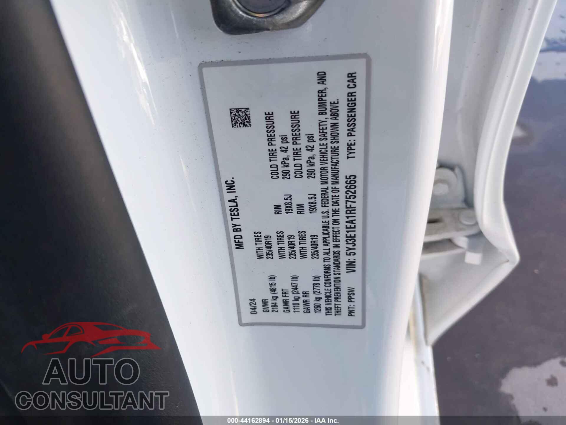 TESLA MODEL 3 2024 - 5YJ3E1EA1RF752665