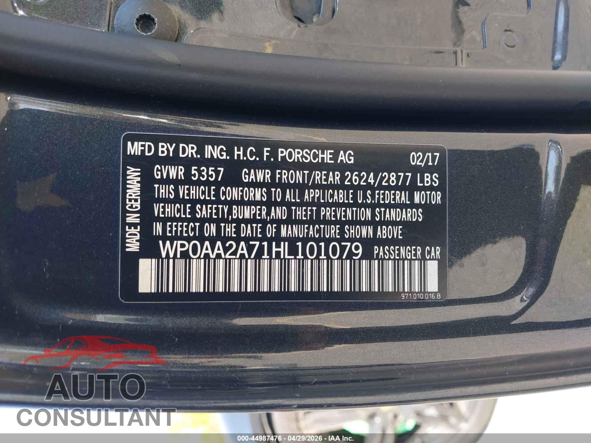 PORSCHE PANAMERA 2017 - WP0AA2A71HL101079