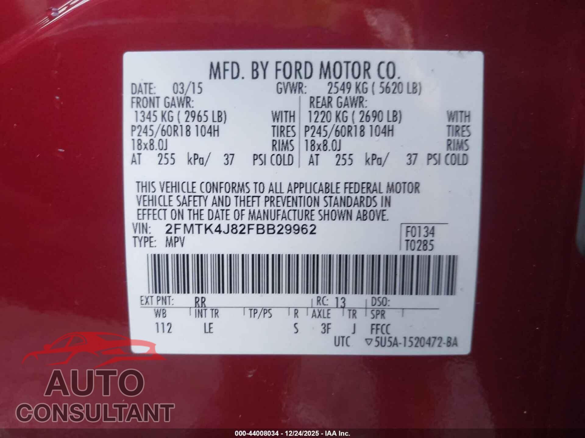 FORD EDGE 2015 - 2FMTK4J82FBB29962
