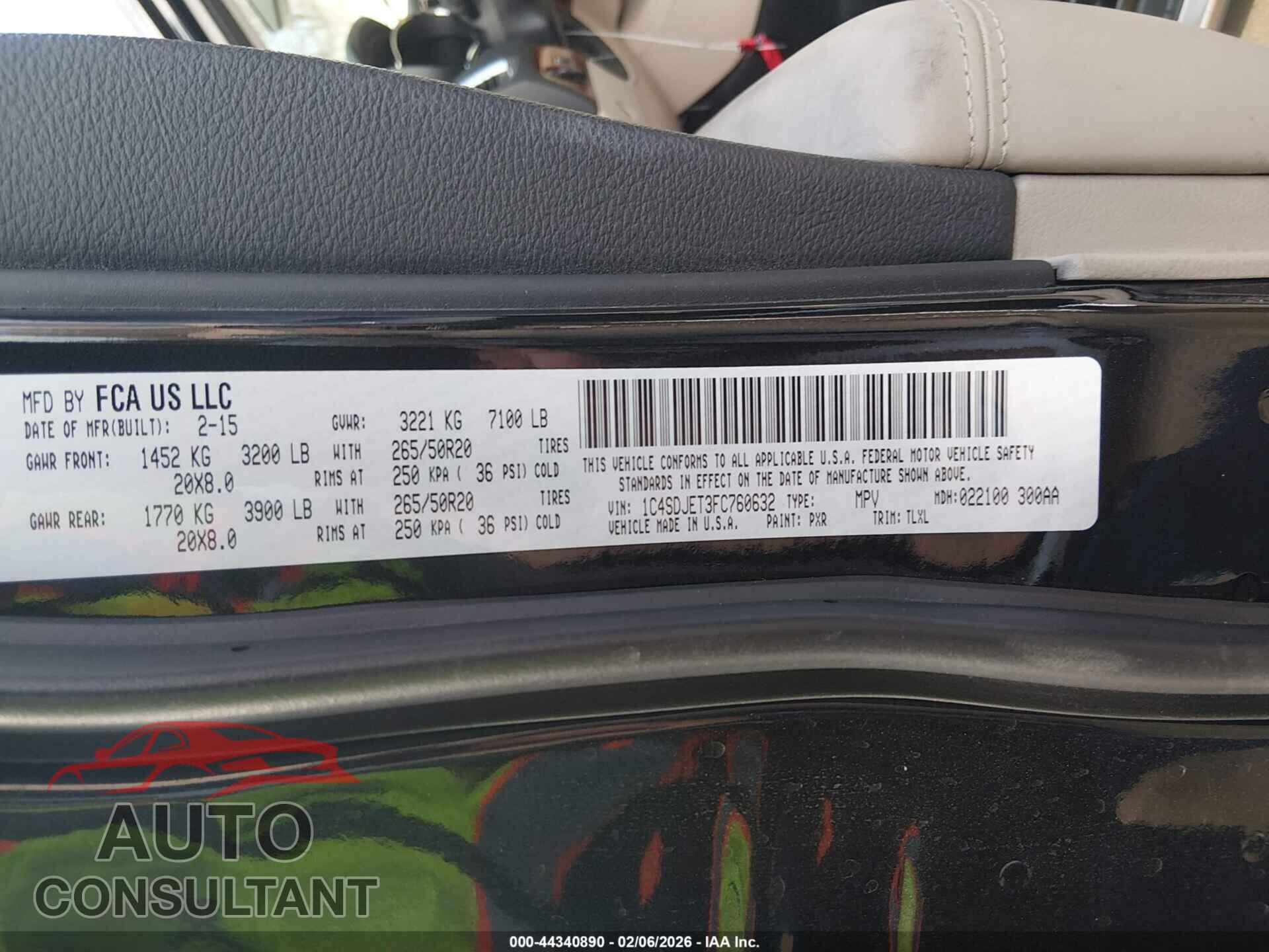 DODGE DURANGO 2015 - 1C4SDJET3FC760632