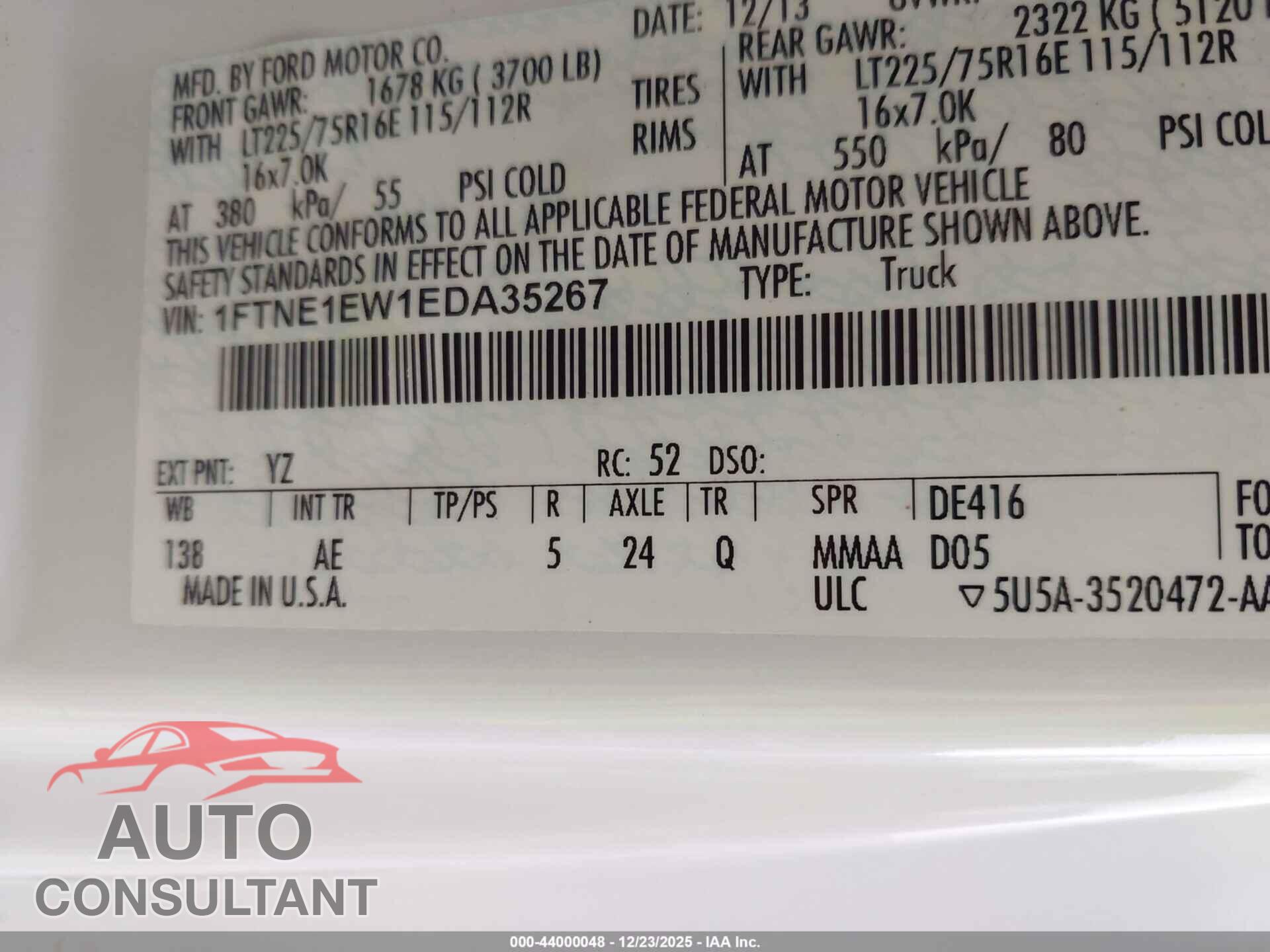 FORD E-150 2014 - 1FTNE1EW1EDA35267