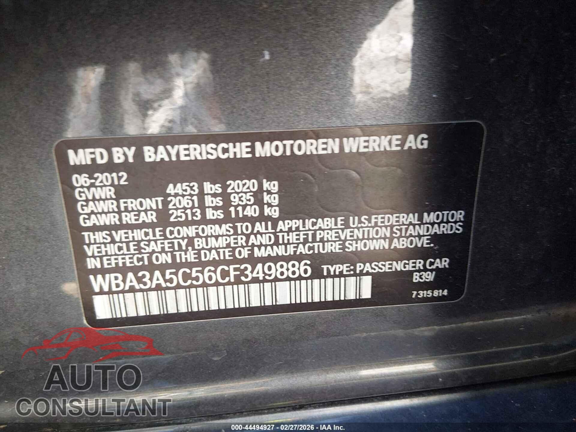 BMW 328I 2012 - WBA3A5C56CF349886
