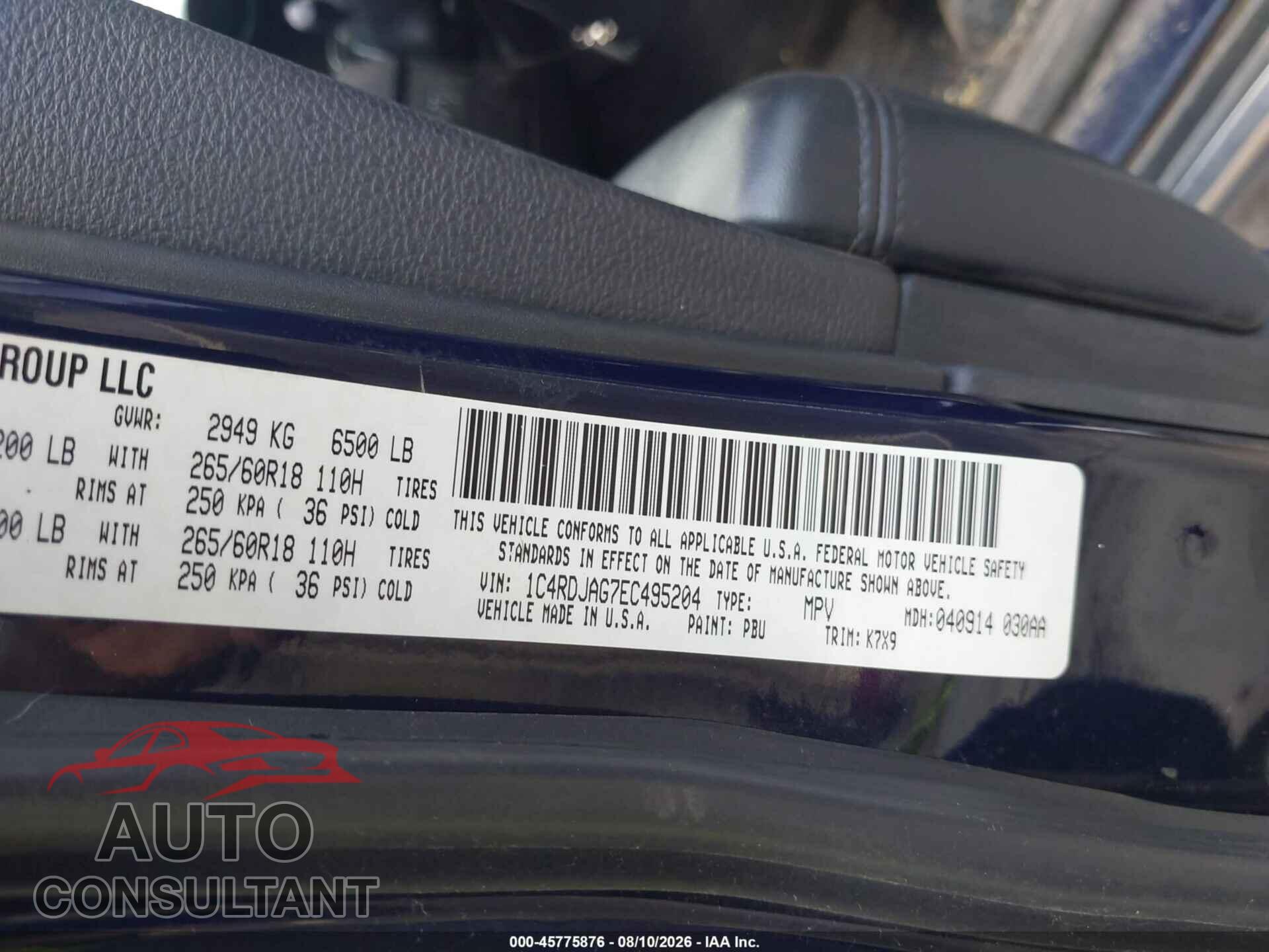 DODGE DURANGO 2014 - 1C4RDJAG7EC495204