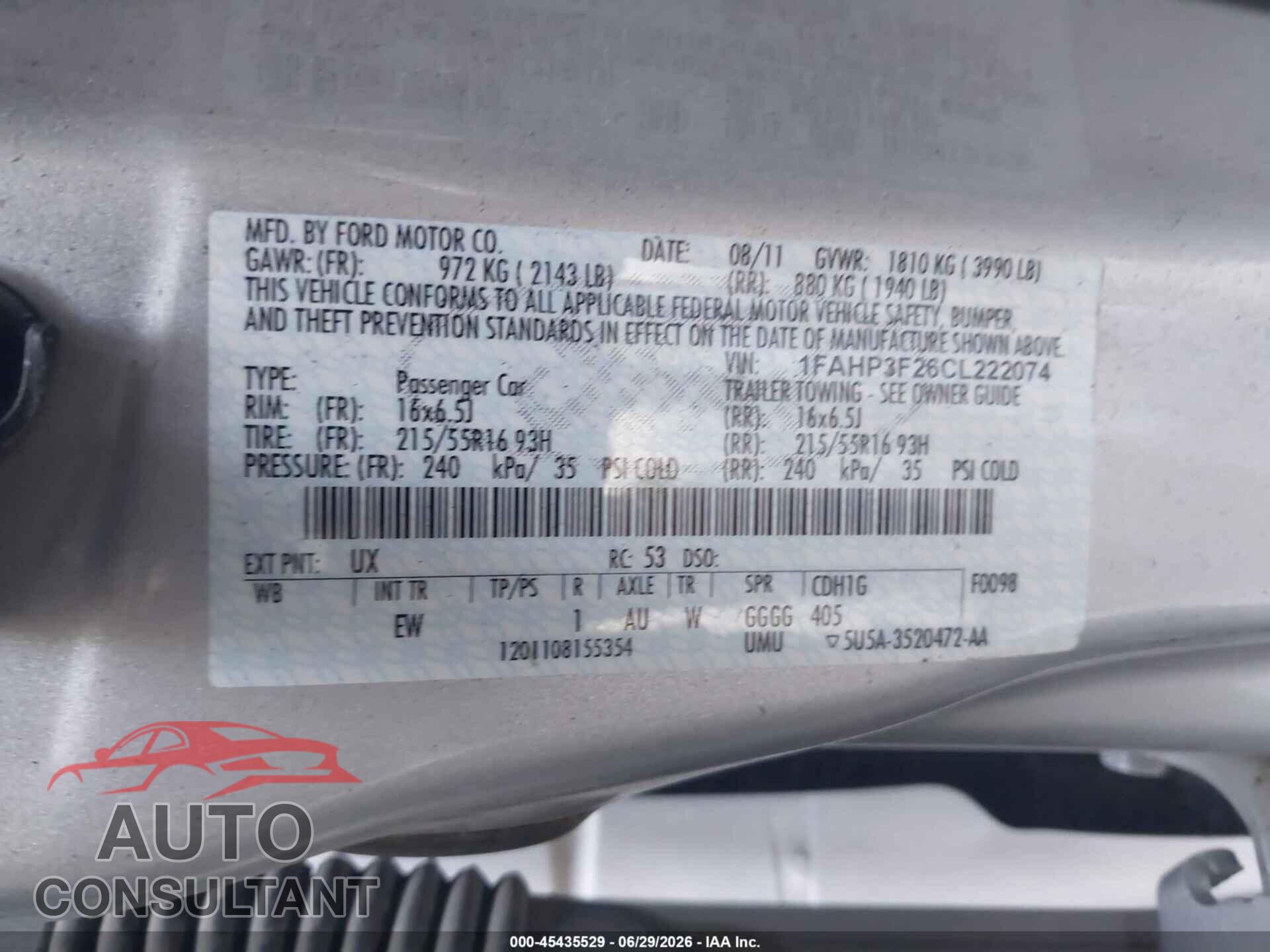 FORD FOCUS 2012 - 1FAHP3F26CL222074