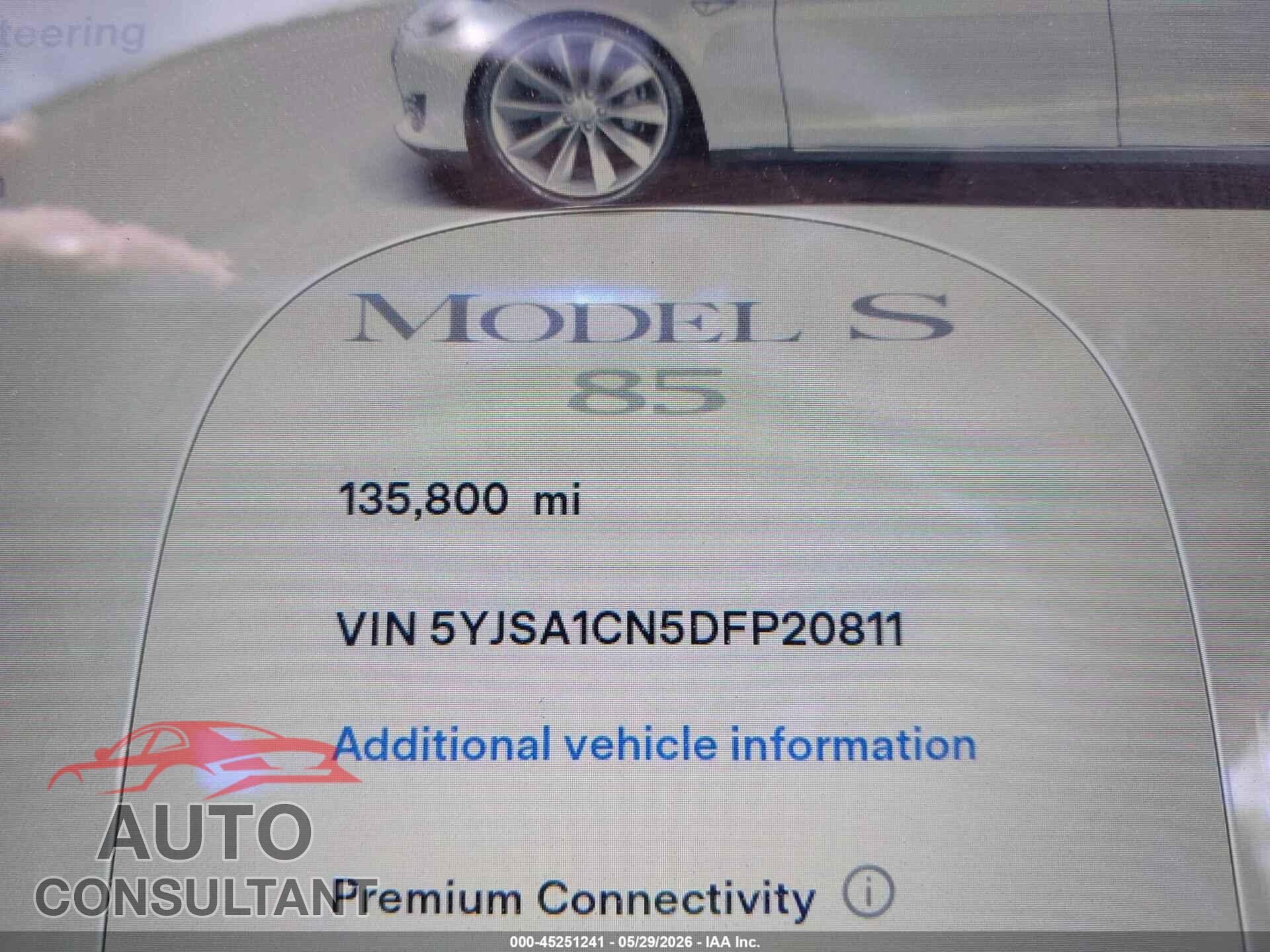 TESLA MODEL S 2013 - 5YJSA1CN5DFP20811