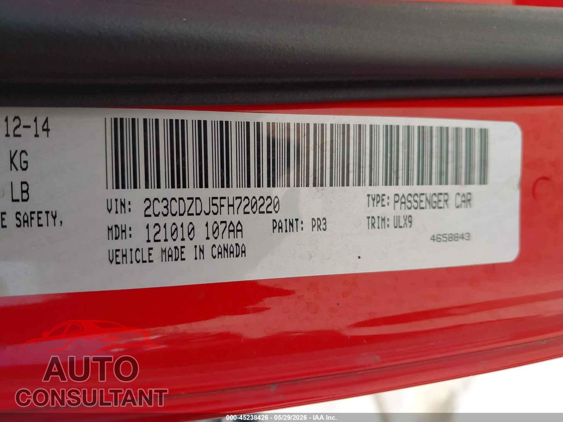 DODGE CHALLENGER 2015 - 2C3CDZDJ5FH720220