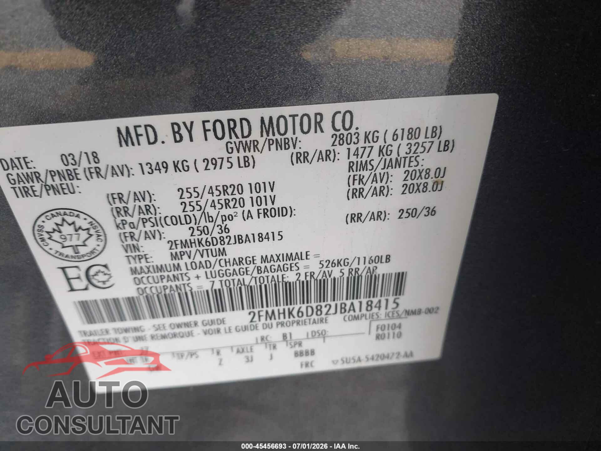 FORD FLEX 2018 - 2FMHK6D82JBA18415