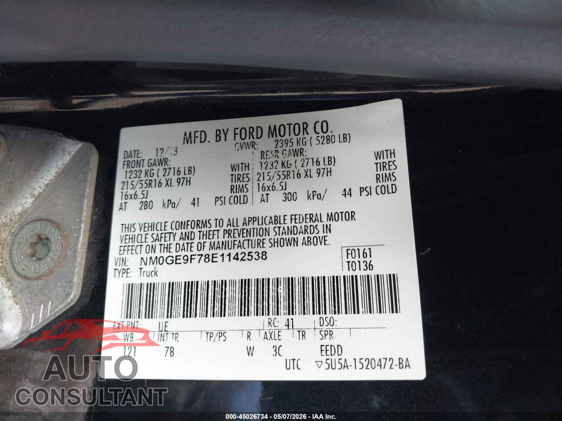 FORD TRANSIT CONNECT 2014 - NM0GE9F78E1142538