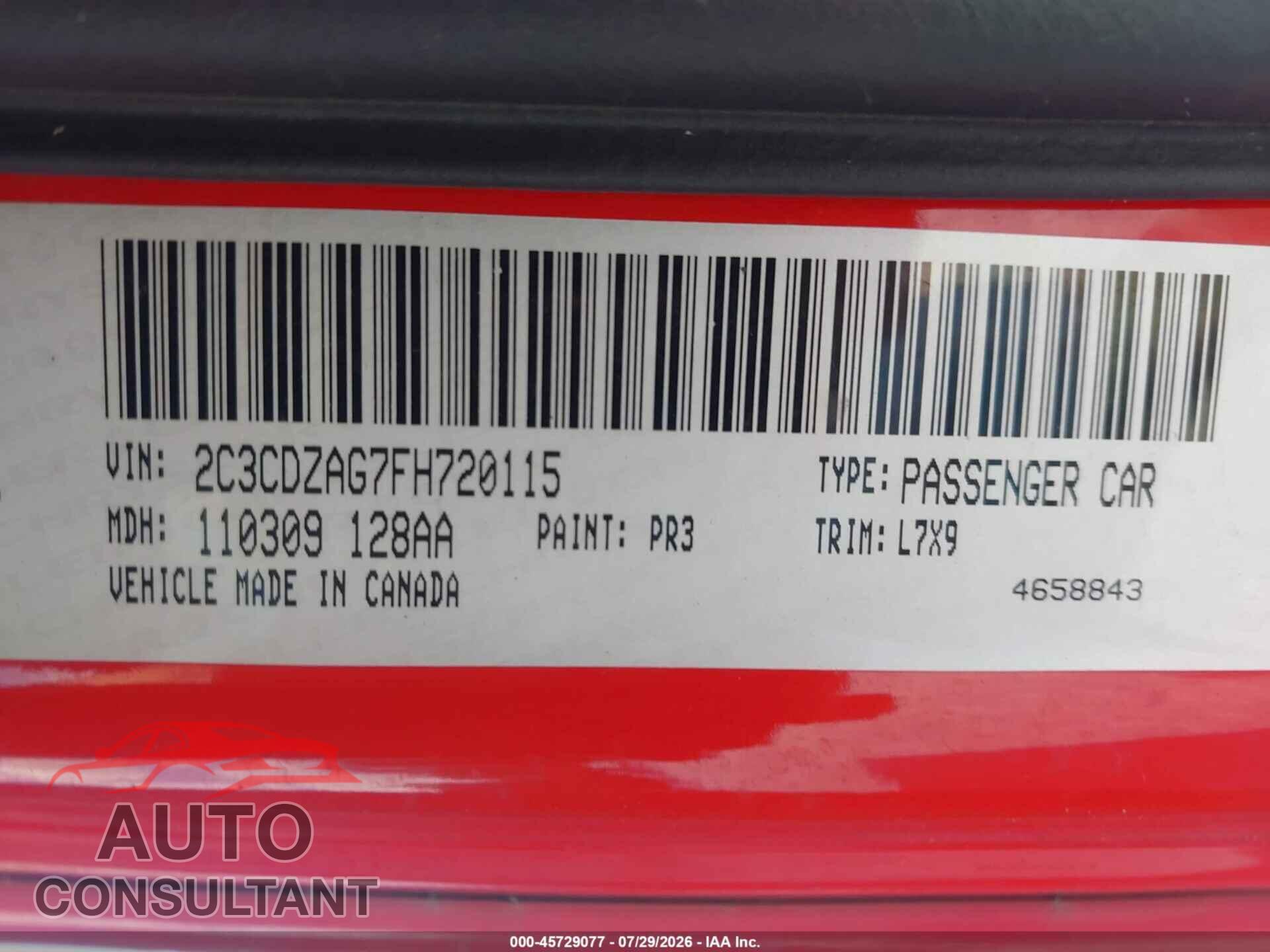 DODGE CHALLENGER 2015 - 2C3CDZAG7FH720115