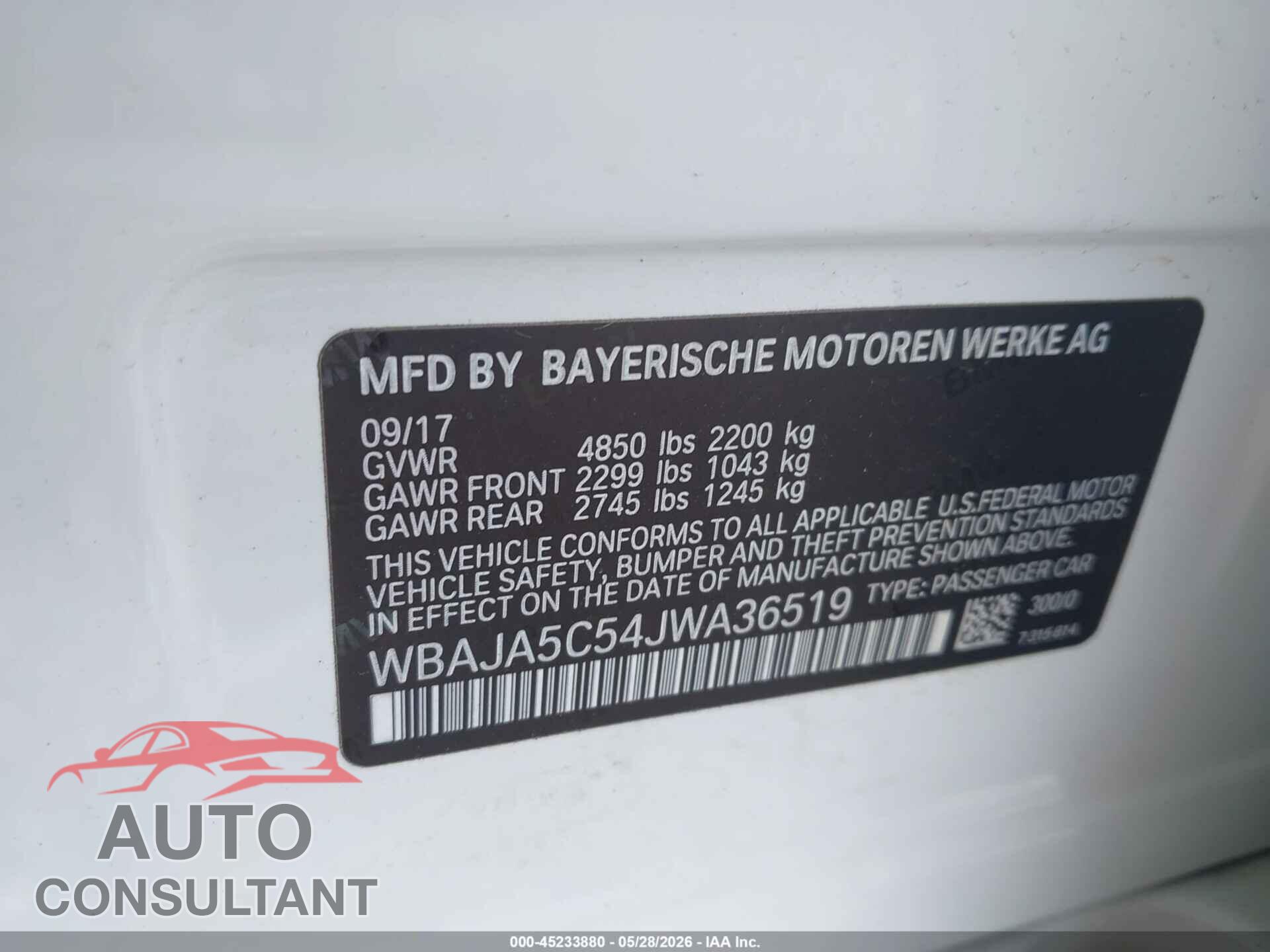 BMW 530I 2018 - WBAJA5C54JWA36519