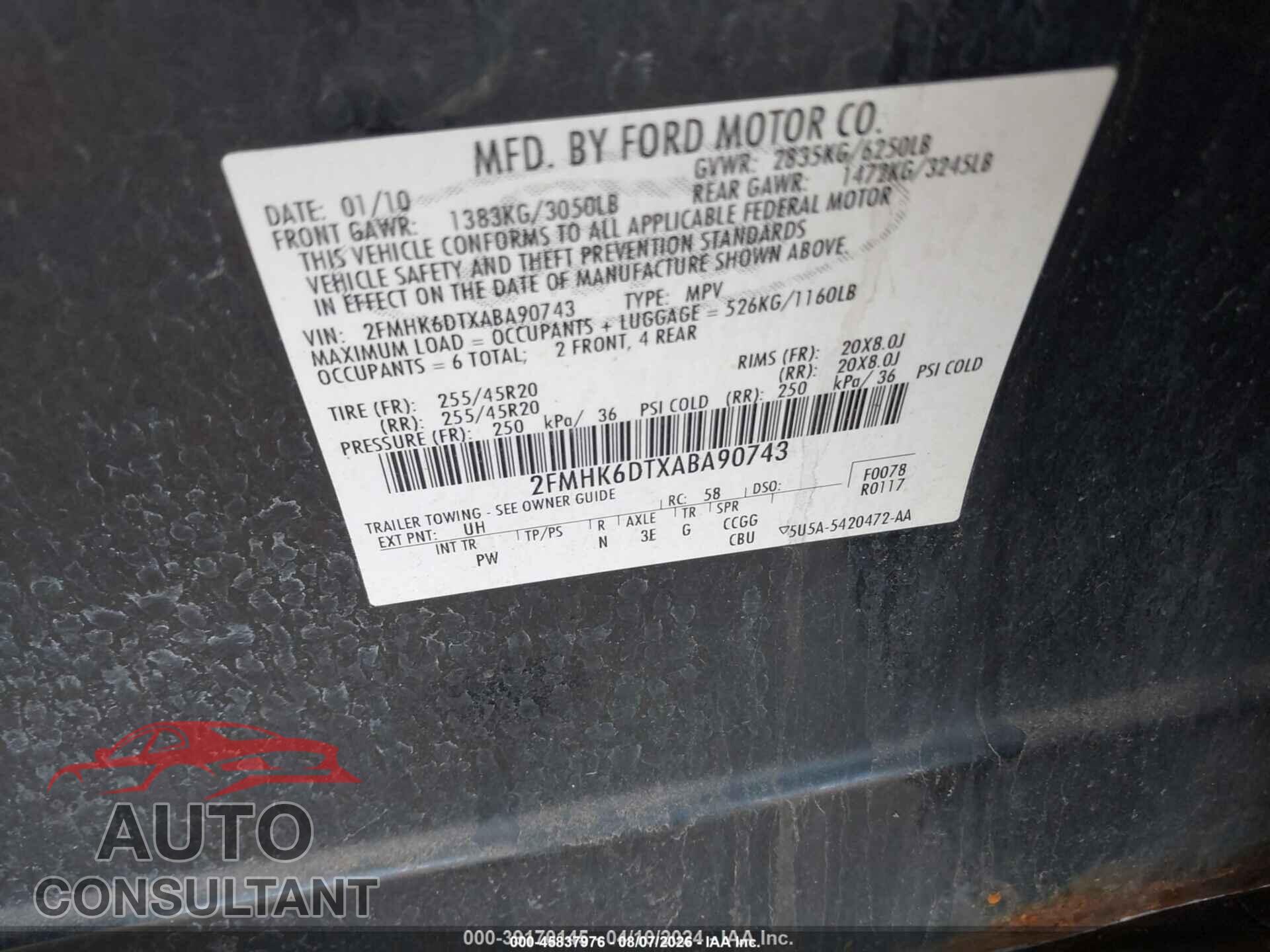 FORD FLEX 2010 - 2FMHK6DTXABA90743