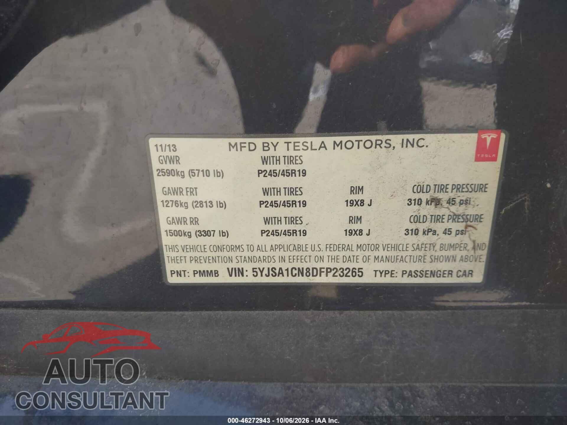 TESLA MODEL S 2013 - 5YJSA1CN8DFP23265