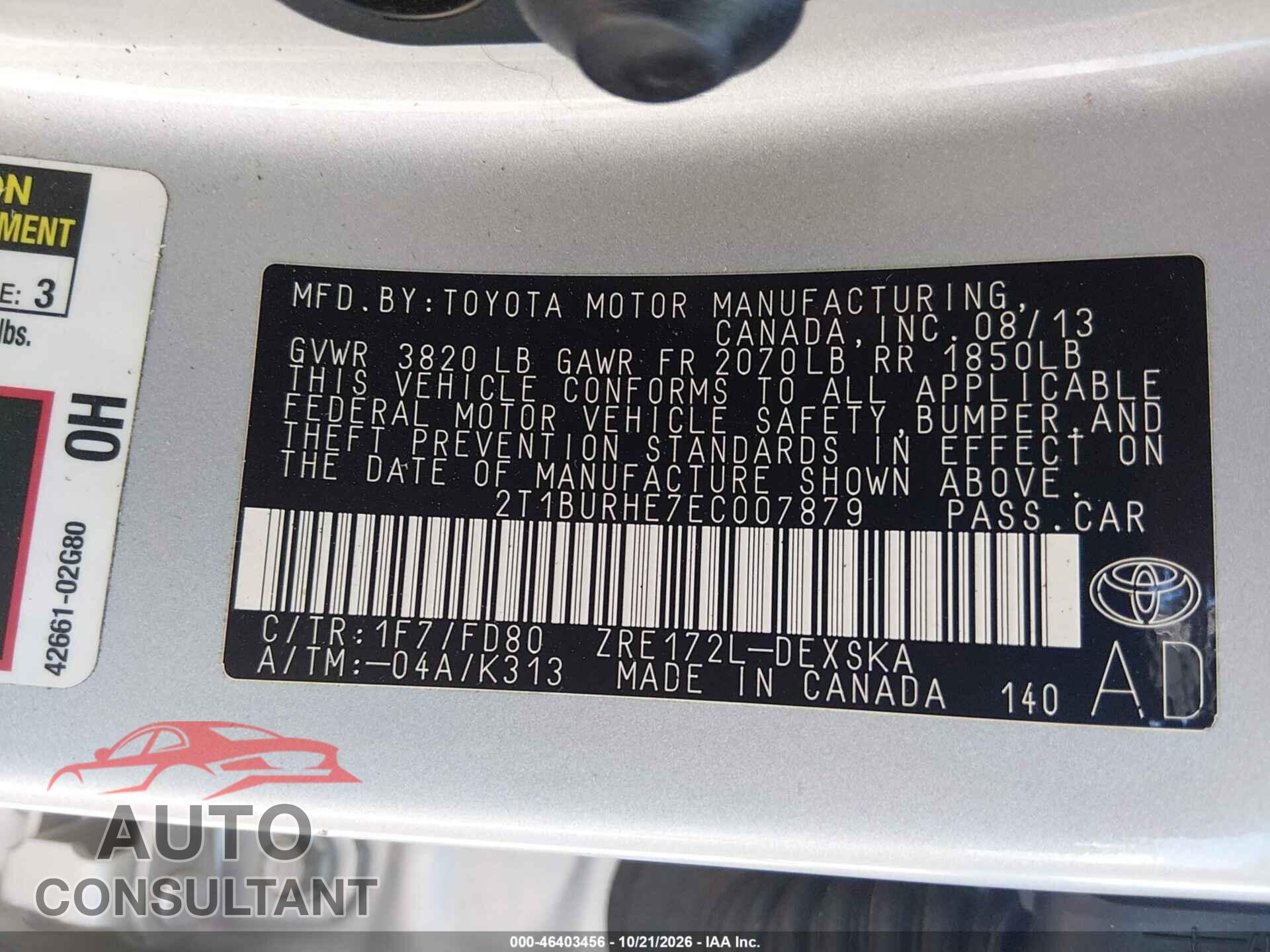 TOYOTA COROLLA 2014 - 2T1BURHE7EC007879