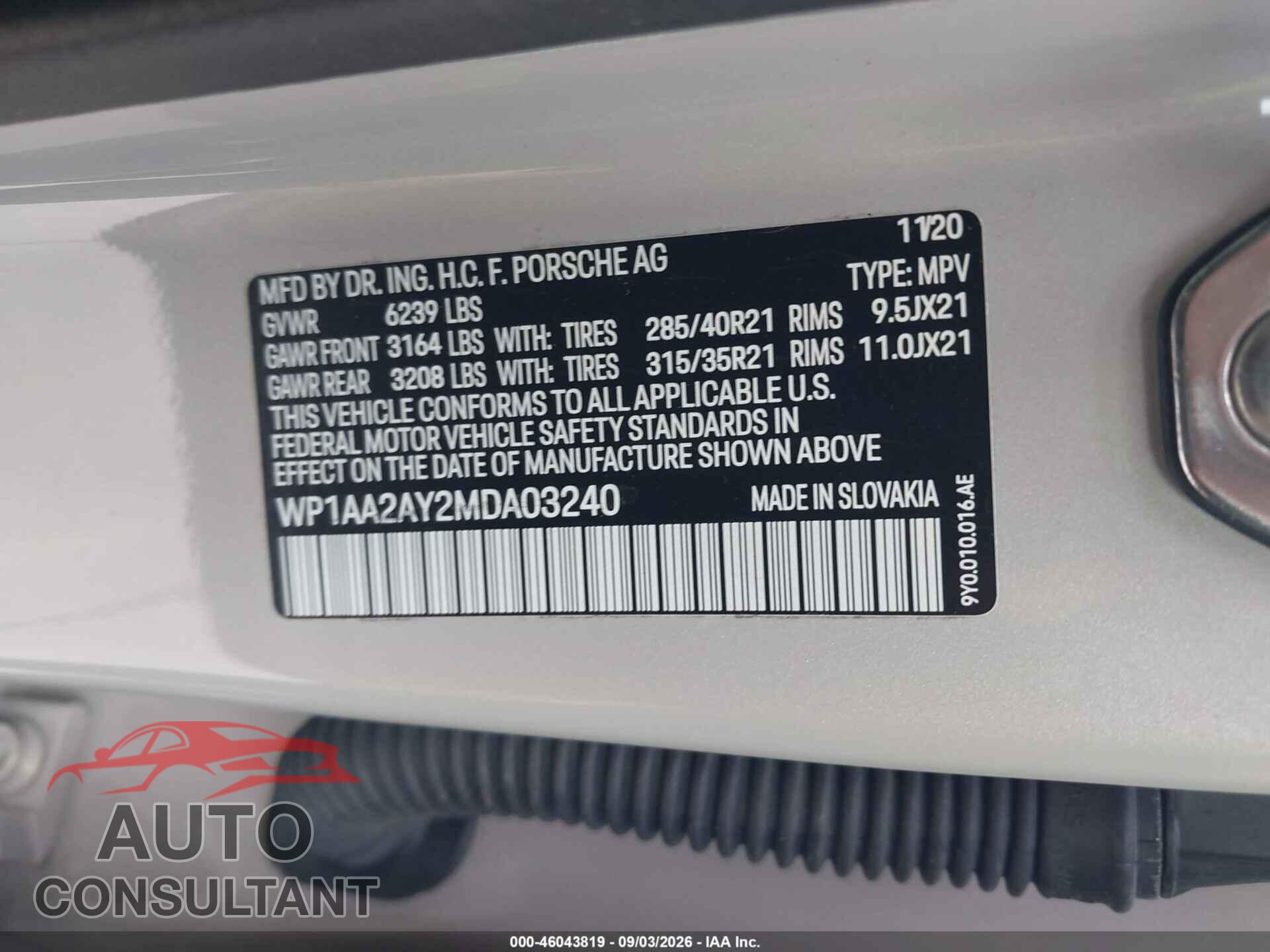 PORSCHE CAYENNE 2021 - WP1AA2AY2MDA03240