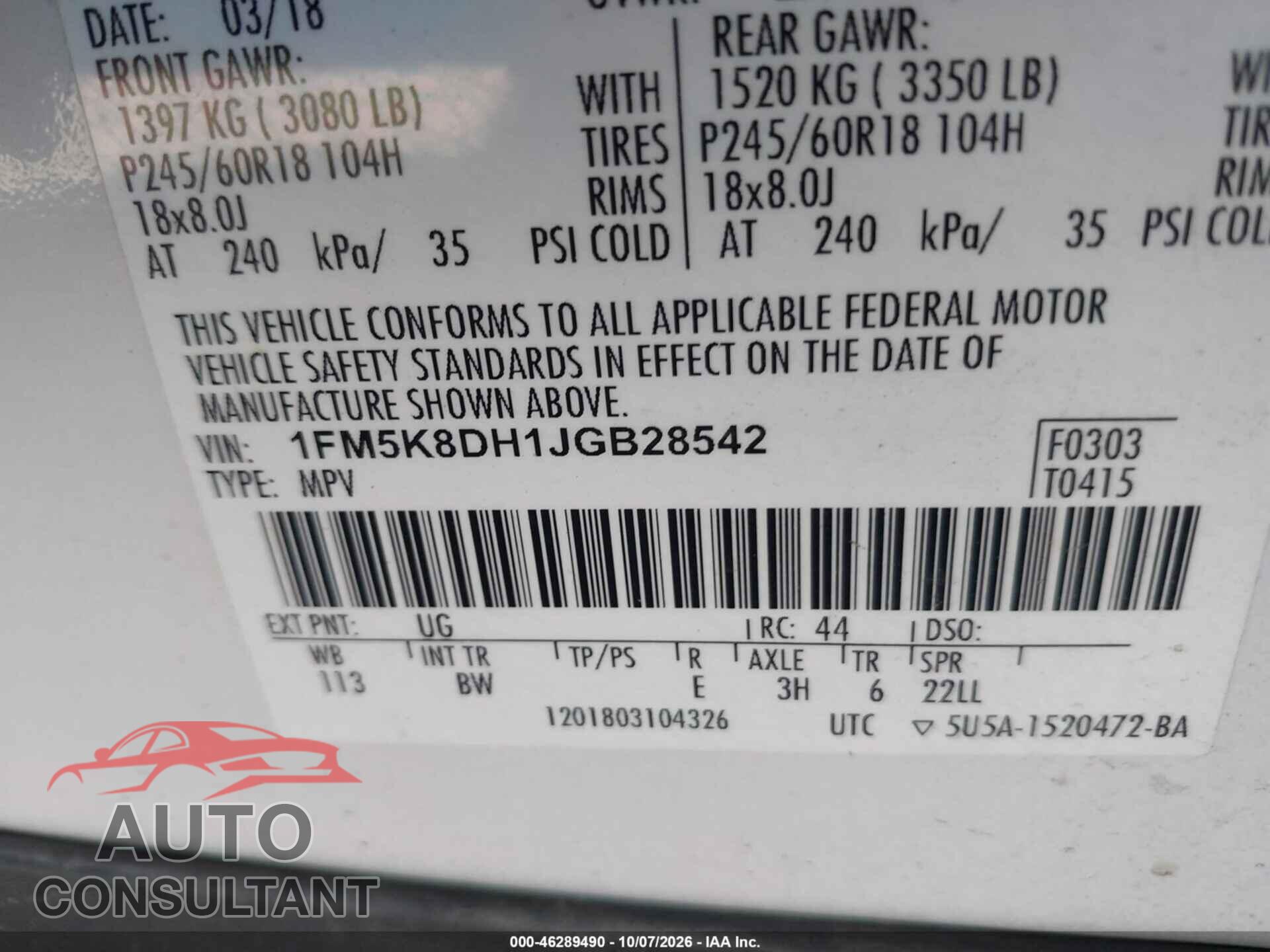 FORD EXPLORER 2018 - 1FM5K8DH1JGB28542