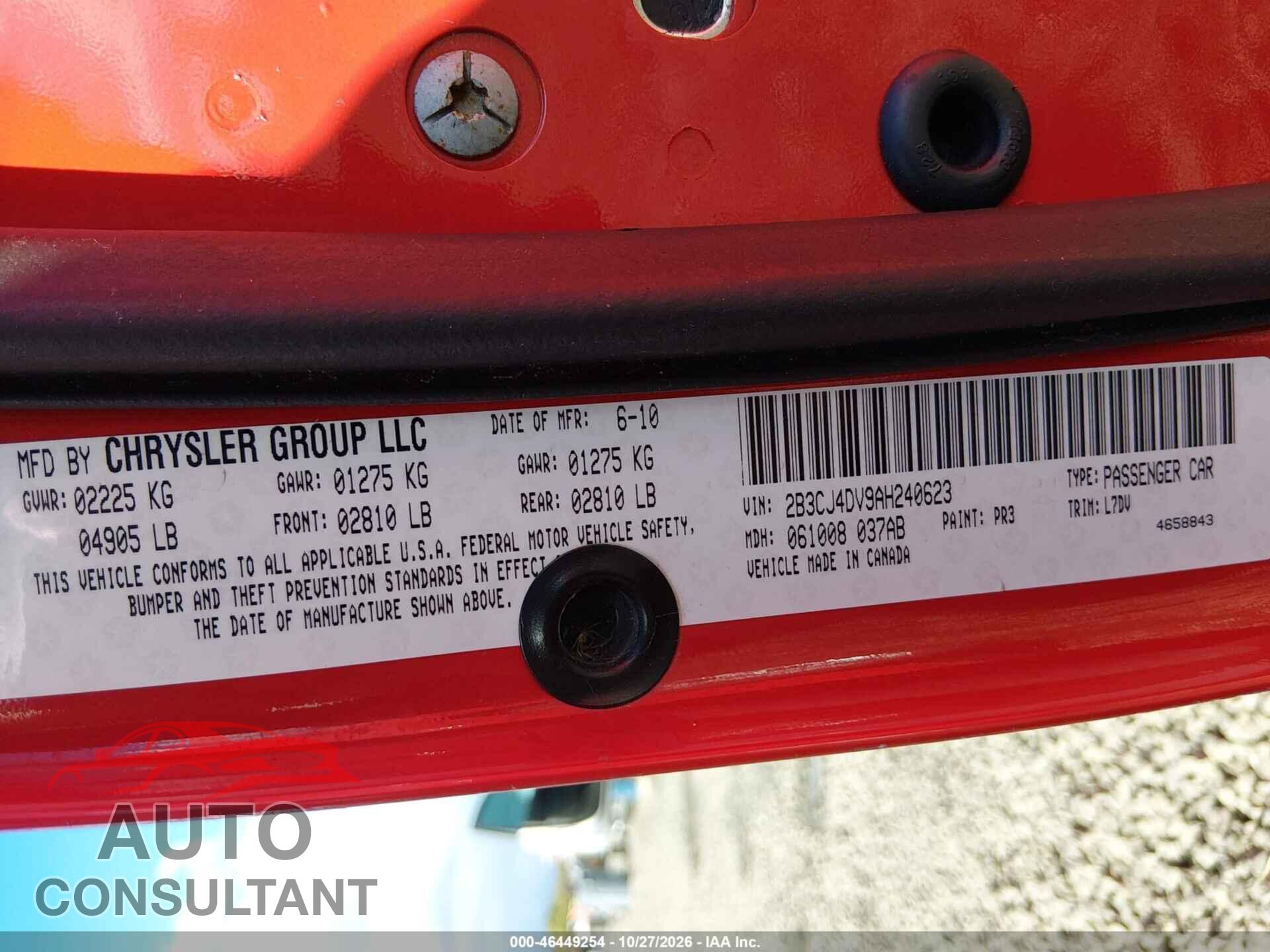 DODGE CHALLENGER 2010 - 2B3CJ4DV9AH240623