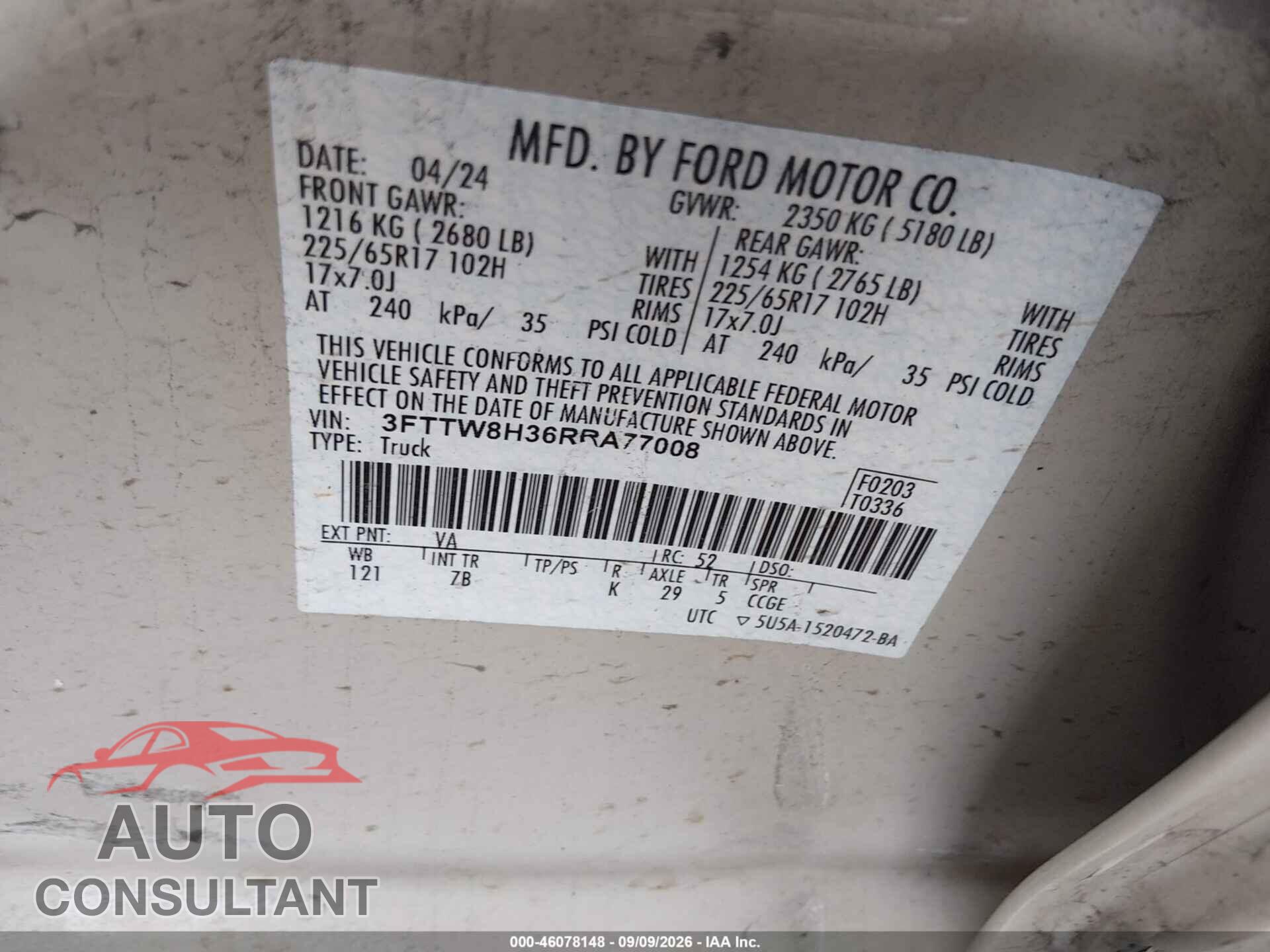 FORD MAVERICK 2024 - 3FTTW8H36RRA77008