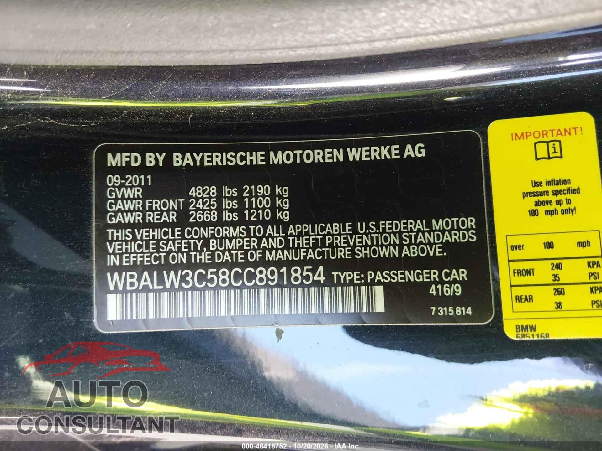 BMW 640I 2012 - WBALW3C58CC891854