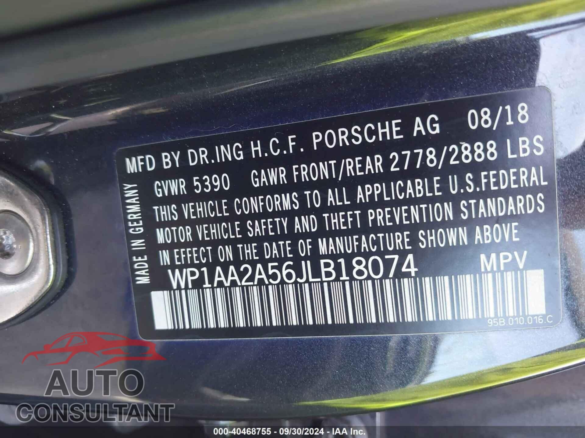 PORSCHE MACAN 2018 - WP1AA2A56JLB18074