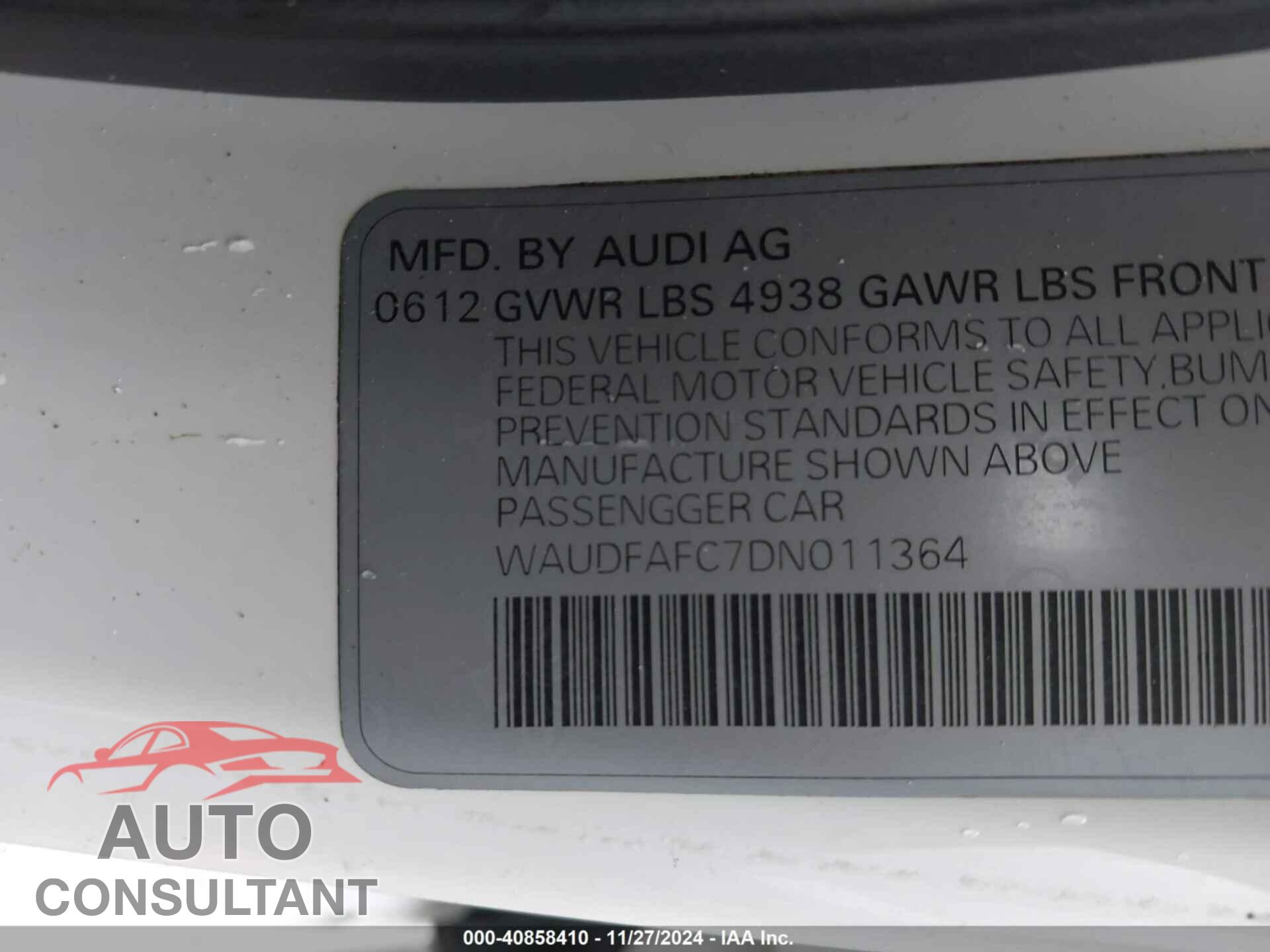 AUDI A6 2013 - WAUDFAFC7DN011364
