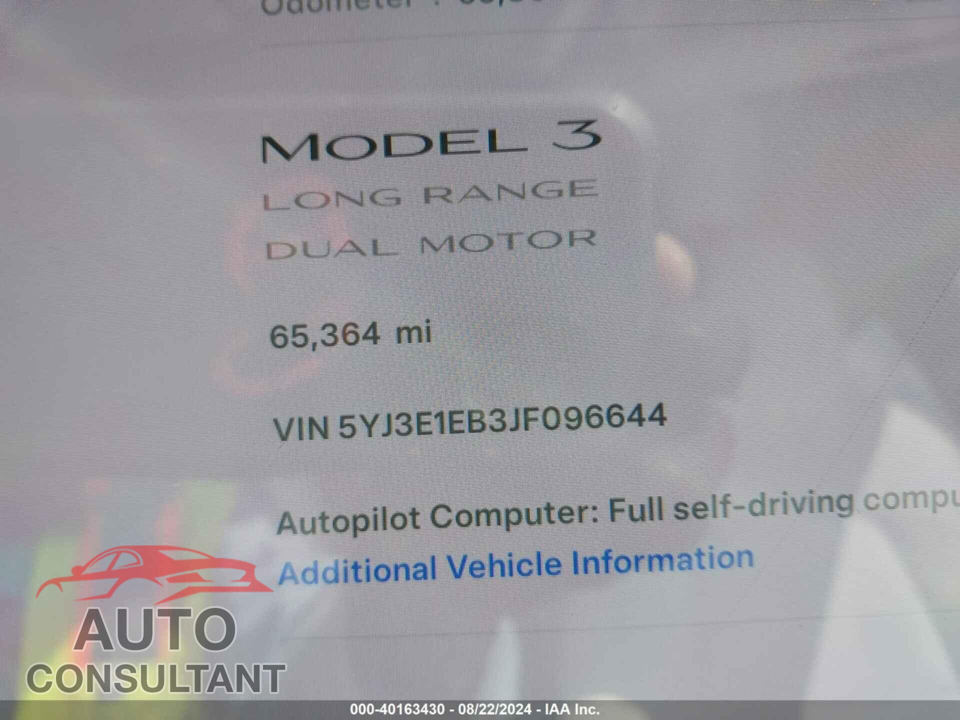 TESLA MODEL 3 2018 - 5YJ3E1EB3JF096644