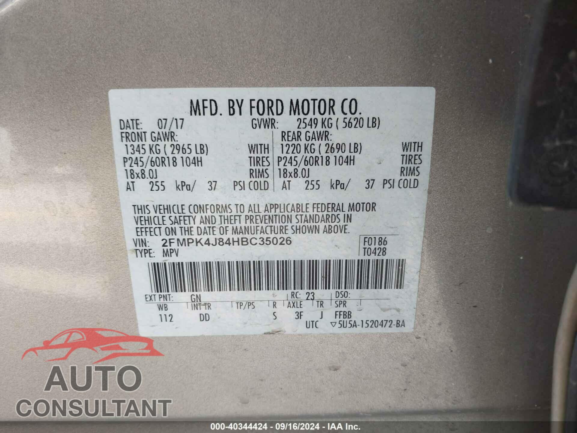 FORD EDGE 2017 - 2FMPK4J84HBC35026