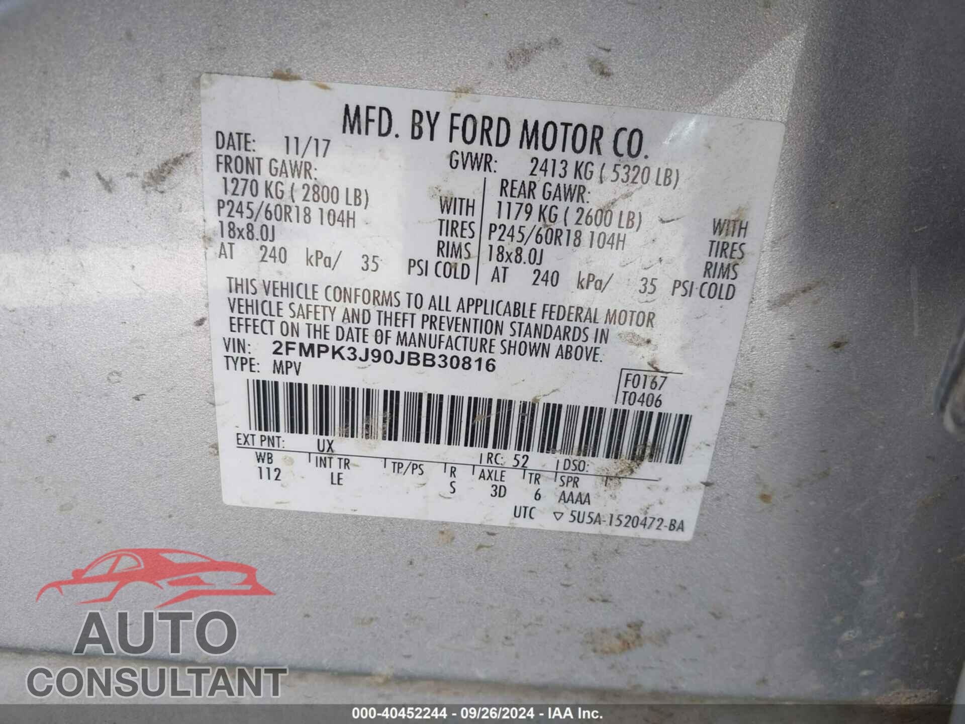 FORD EDGE 2018 - 2FMPK3J90JBB30816
