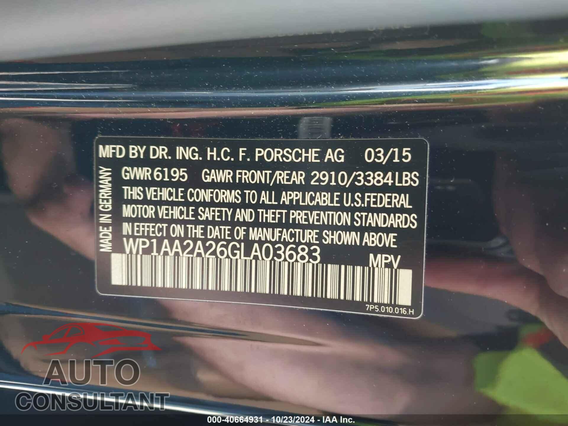PORSCHE CAYENNE 2016 - WP1AA2A26GLA03683